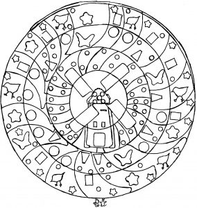 Mandala dessiné à la main avec un moulin, par Domandala