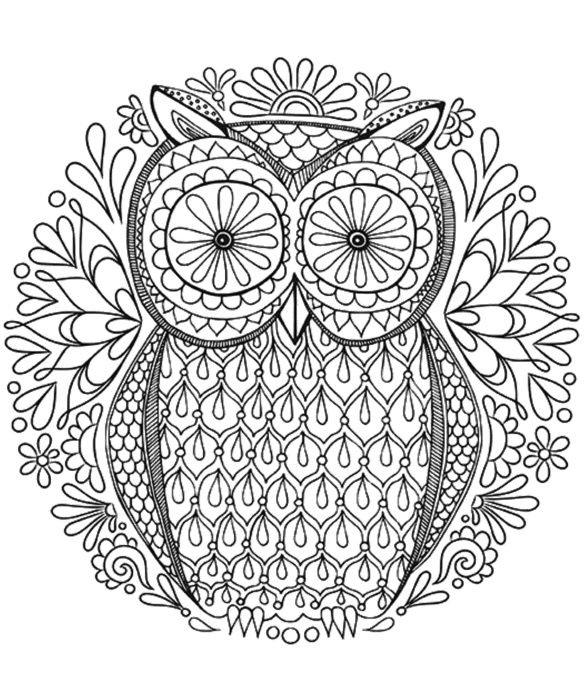 Ce beau hibou aux yeux perçants n'attend qu'à être colorié dans ce joli Mandala très original, à vous de jouer.