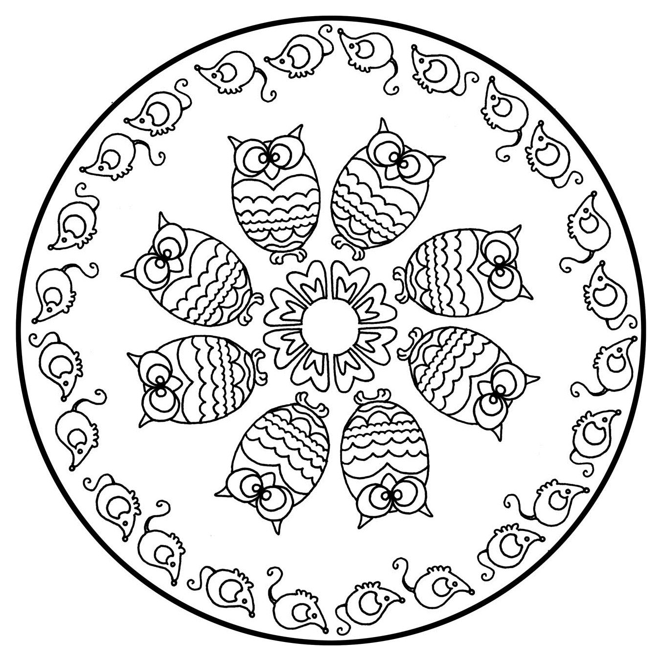 Mandala a colorier animaux gratuit hiboux Imprimer