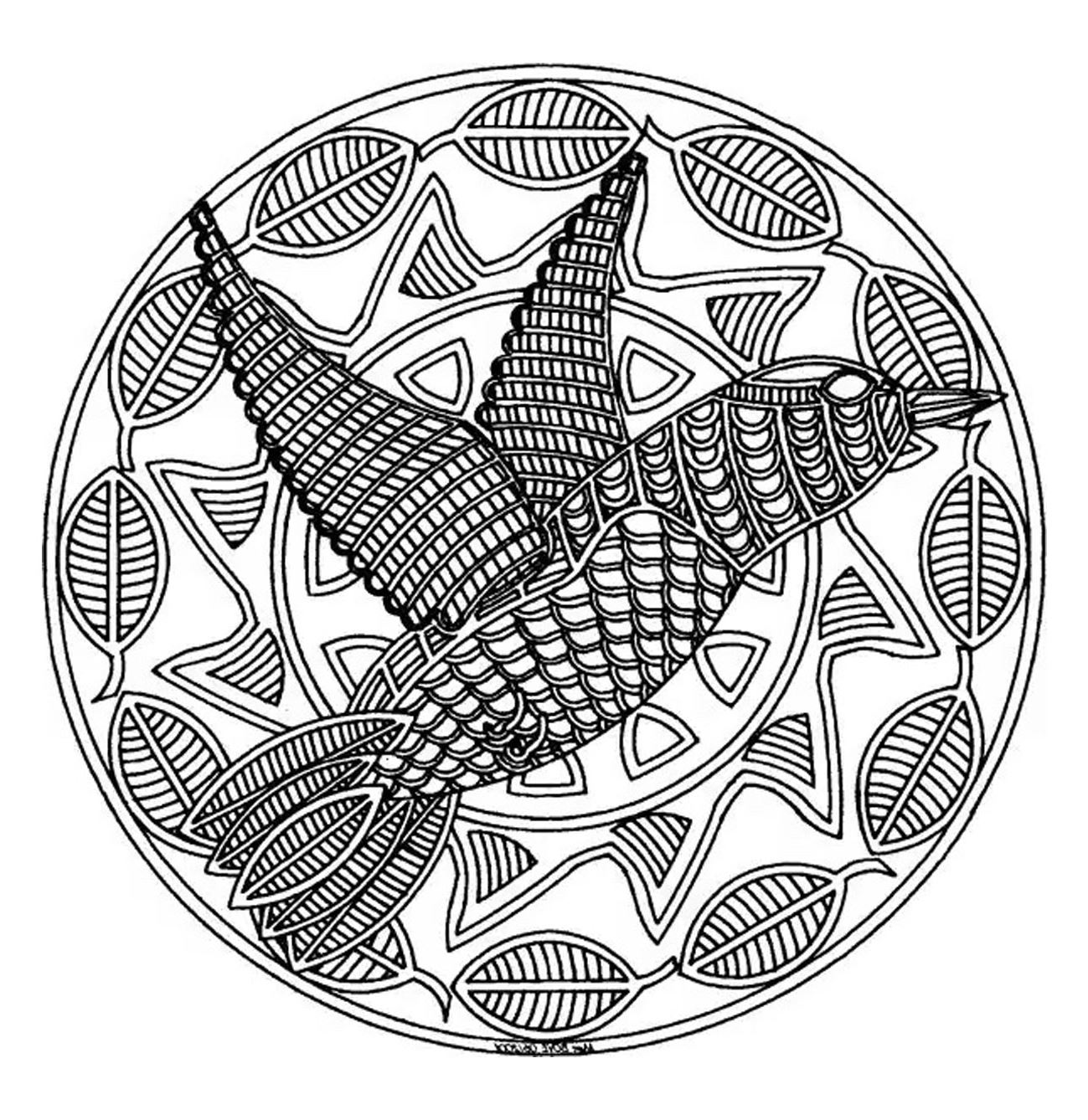 mandala a colorier animaux gratuit oiseau