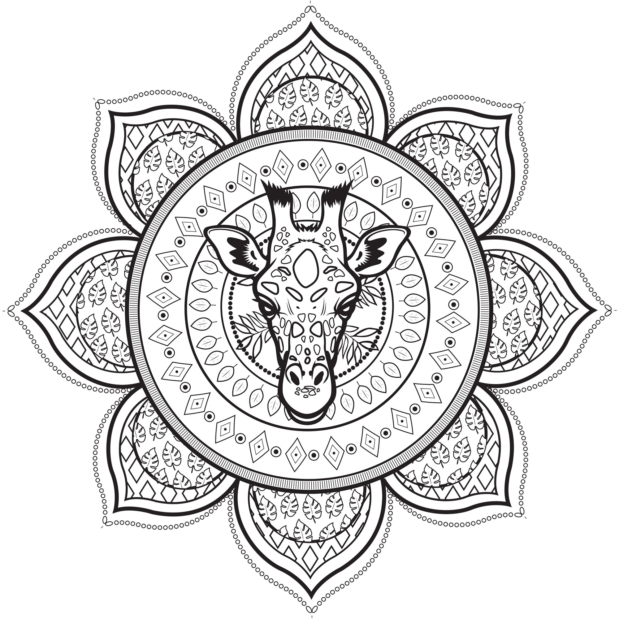 Préparez vos plus jolies couleurs pour donner vie à cette belle girafe et tous les motifs qui l'entourent. On aimerait voir le résultat !