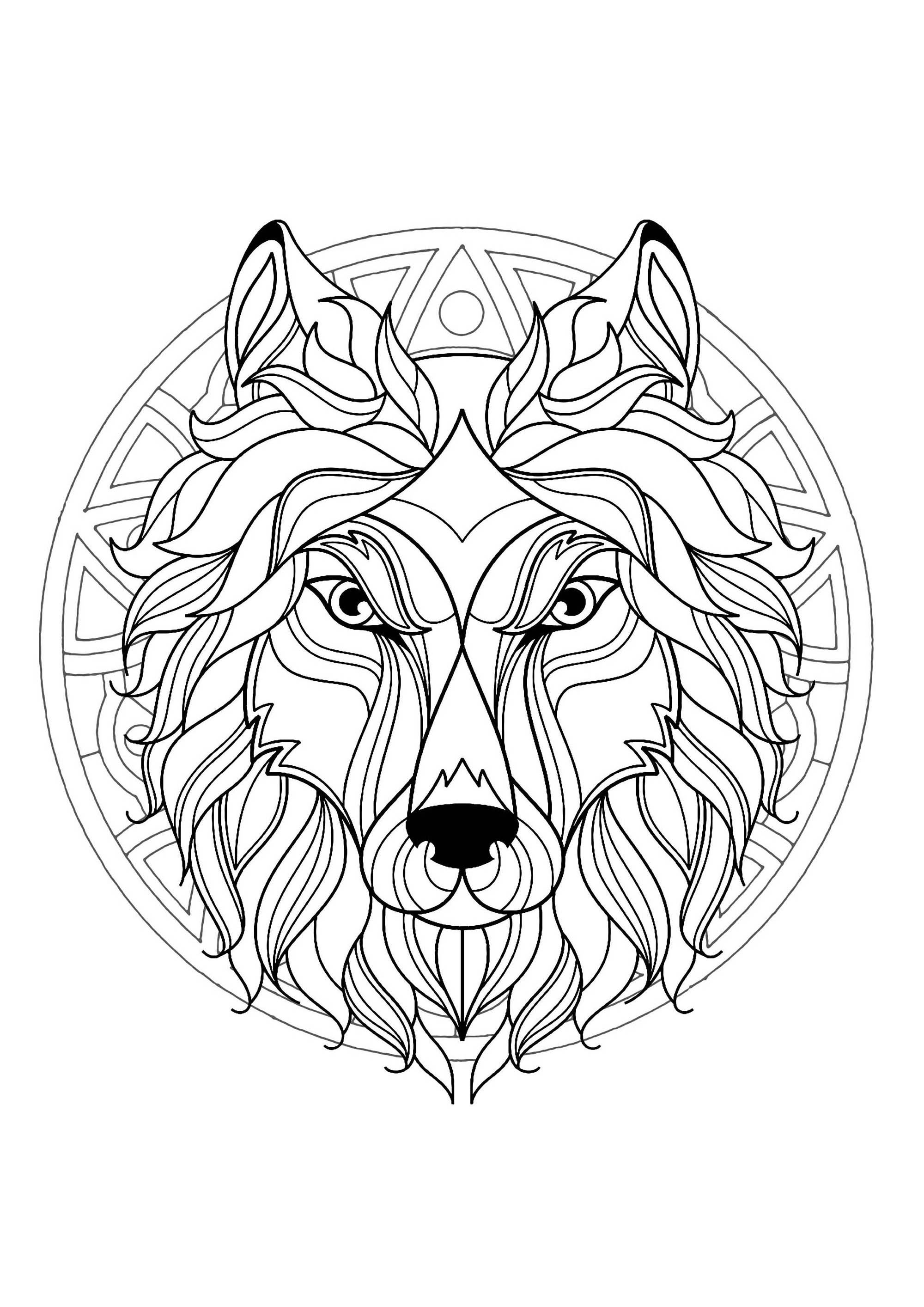 Un magnifique coloriage de Mandala avec une tête de loup, d'une grande qualité et originalité. A vous de choisir les couleurs les plus appropriées. Un magnifique coloriage de Mandala avec une tête de loup, d'une grande qualité et originalité. A vous de choisir les couleurs les plus appropriées.