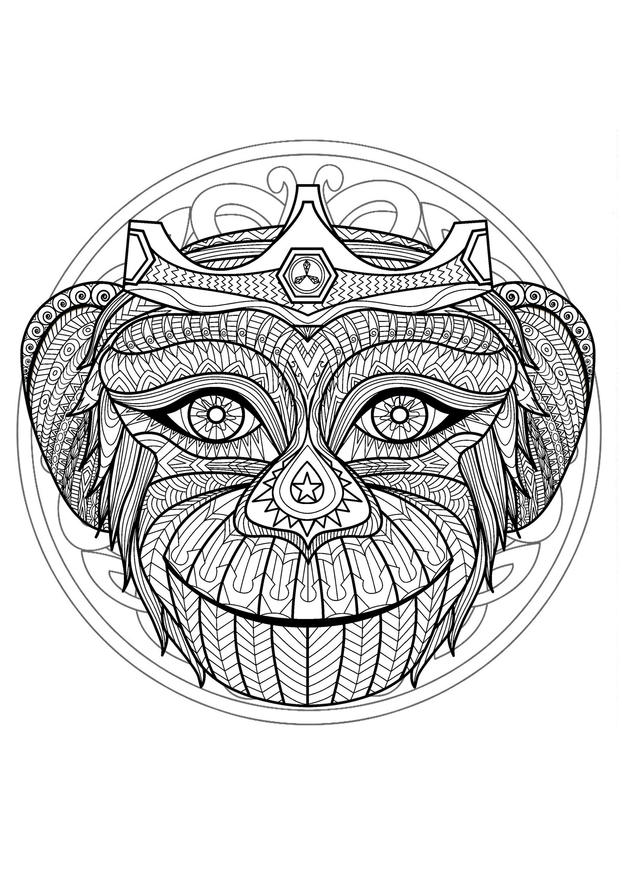 Mandalas sur le thème des Animaux : Mandala tête de singe - 1 Mandalas sur le thème des Animaux : Mandala tête de singe - 1