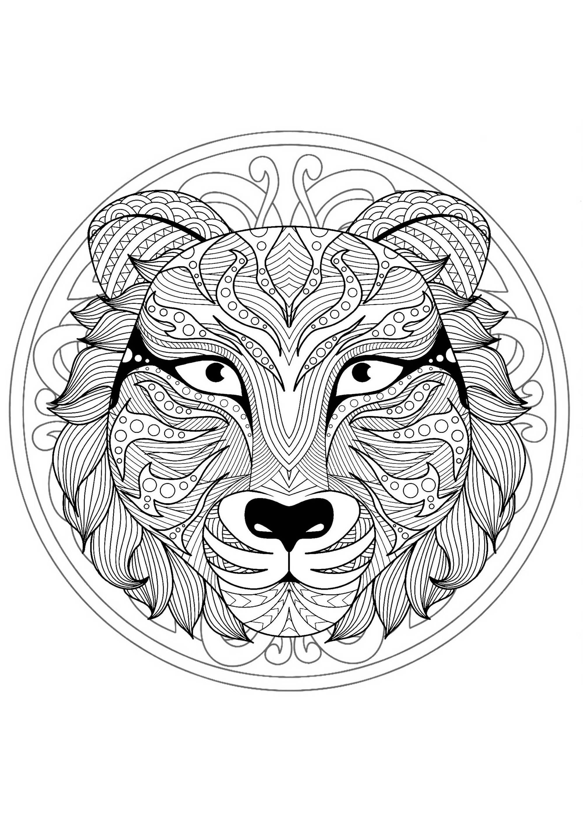 Un magnifique coloriage de Mandala, d'une grande qualité et originalité. A vous de choisir les couleurs les plus appropriées pour donner vie à ce tigre. Laissez vous tenter !