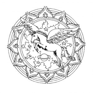 Cheval Ailé Dans Un Mandala