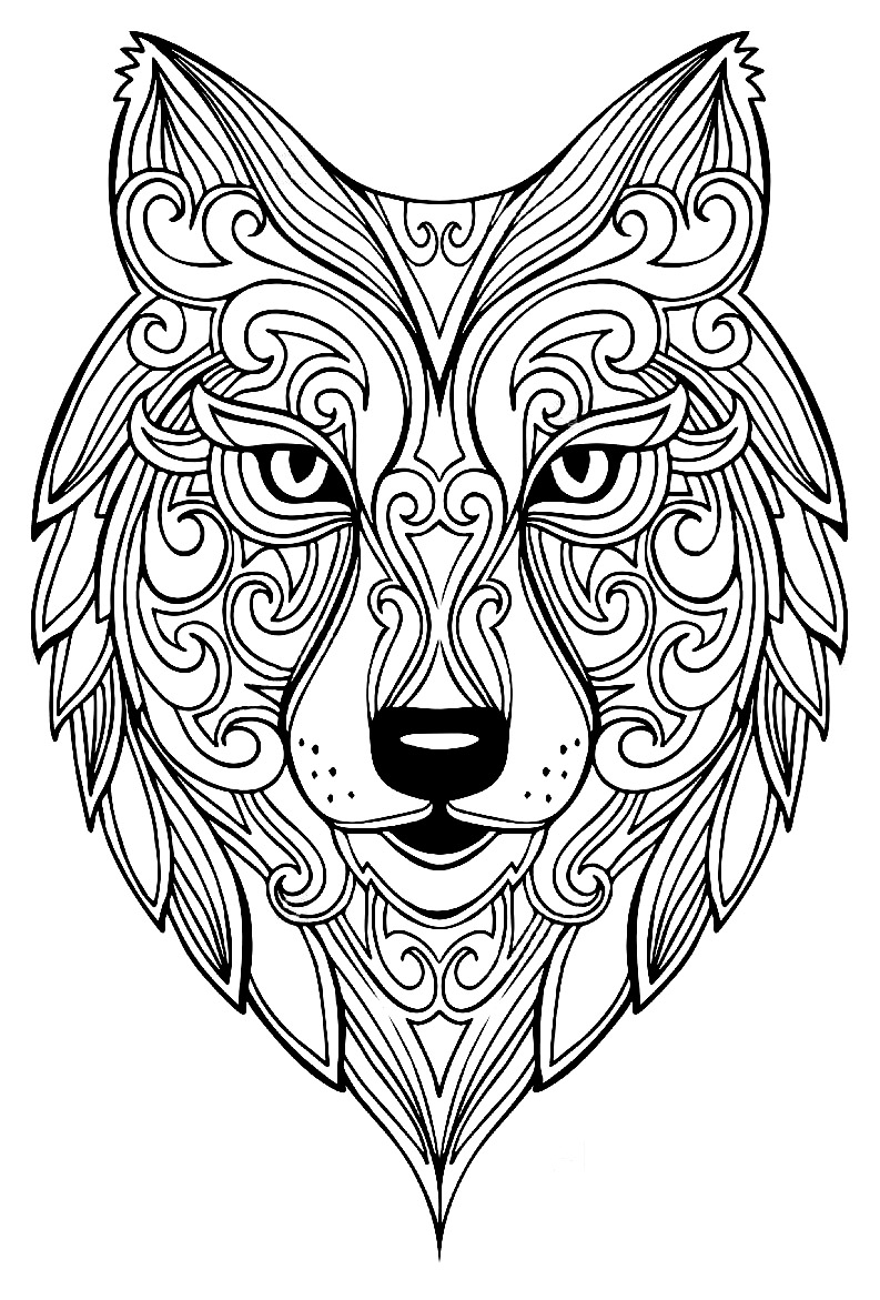 Grand loup Tªte de loup style Zentangle