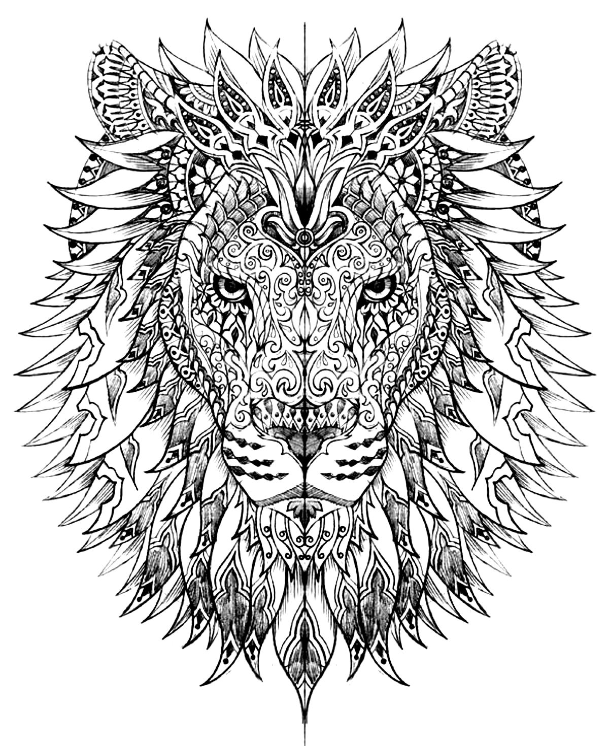 coloriage tete lion free to print