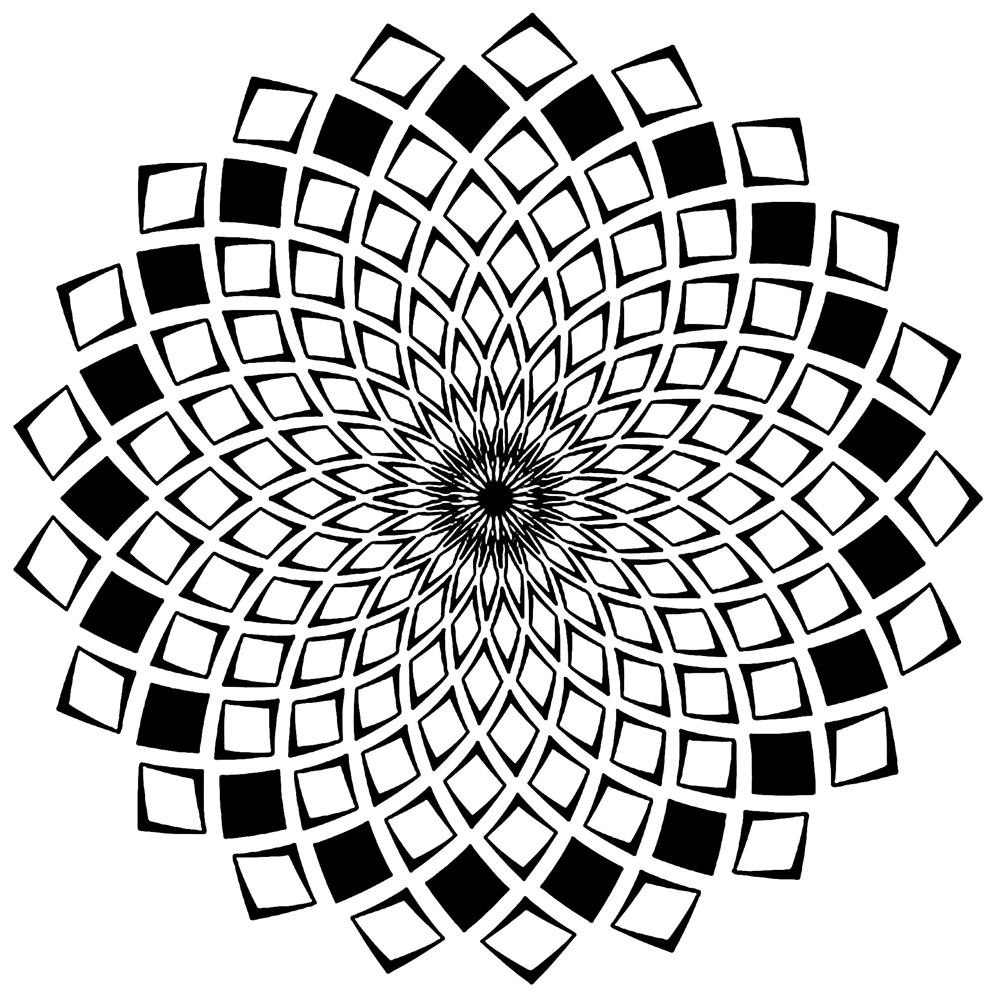 Un Mandala 'mosaïques' assez difficile à colorier, parfait si vous aimez mettre en couleur de petites zones, et si vous aimez les détails variés.