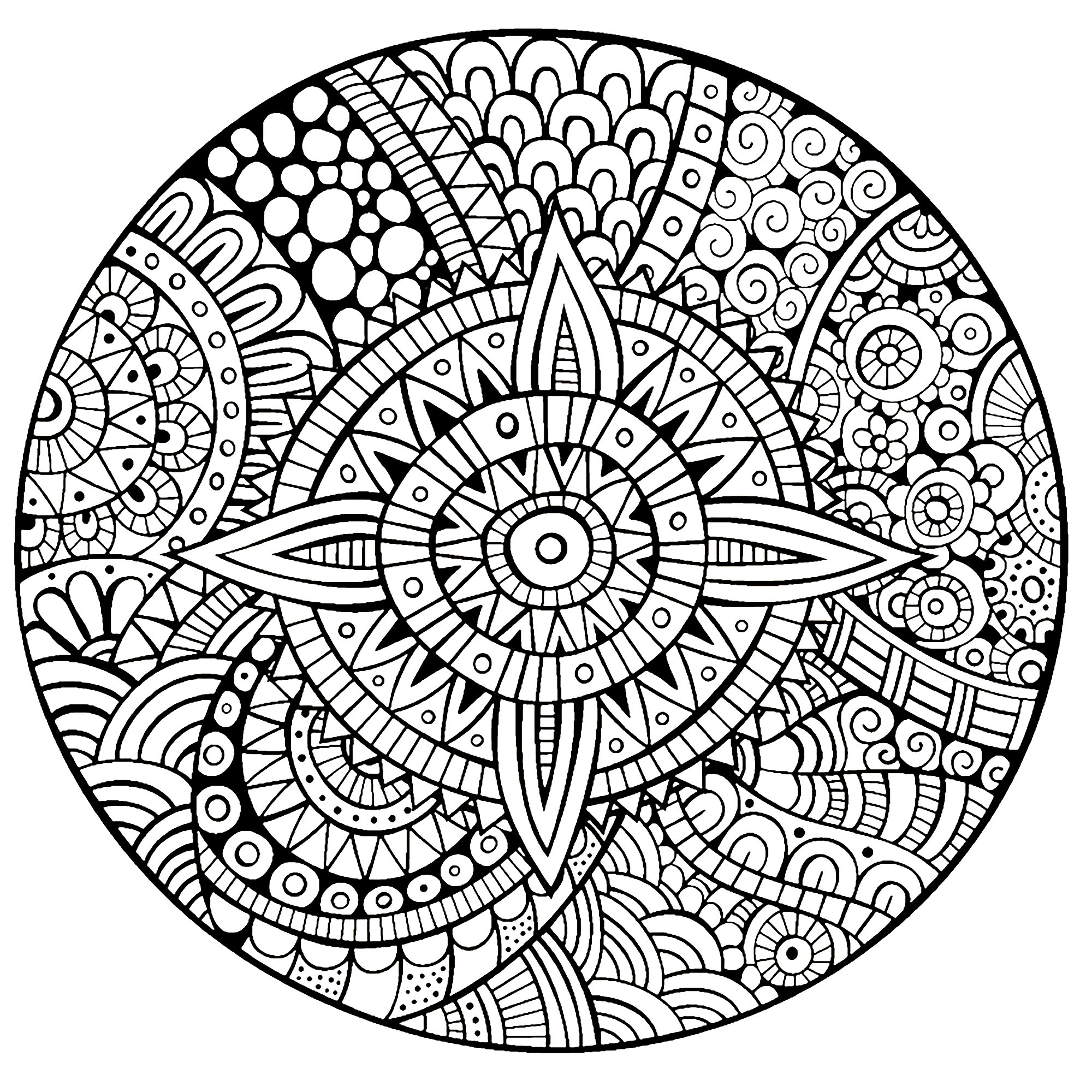 Si vous êtes prêt à passer de longues minutes de relaxation, préparez vous à colorier ce Mandala 'étoiles lignes épaisses' assez complexes ... Vous pourrez utiliser de nombreuses couleurs si vous le souhaitez.