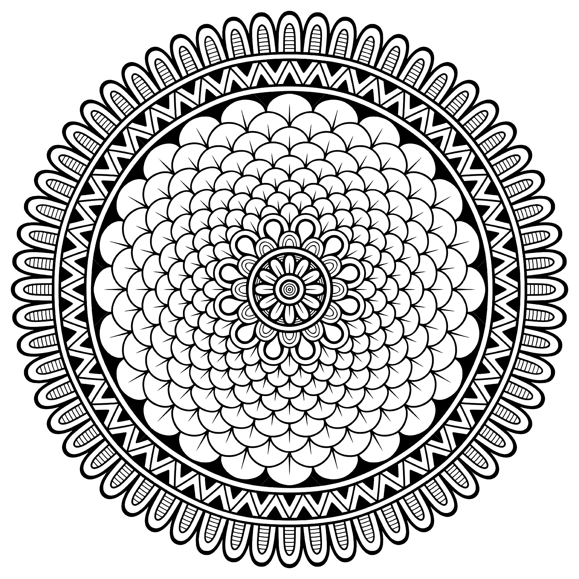 Préparez vos feutres et crayons pour réaliser la mise en couleur de ce Mandala 'petites pétales' plein de petits détails et zones intriquées.