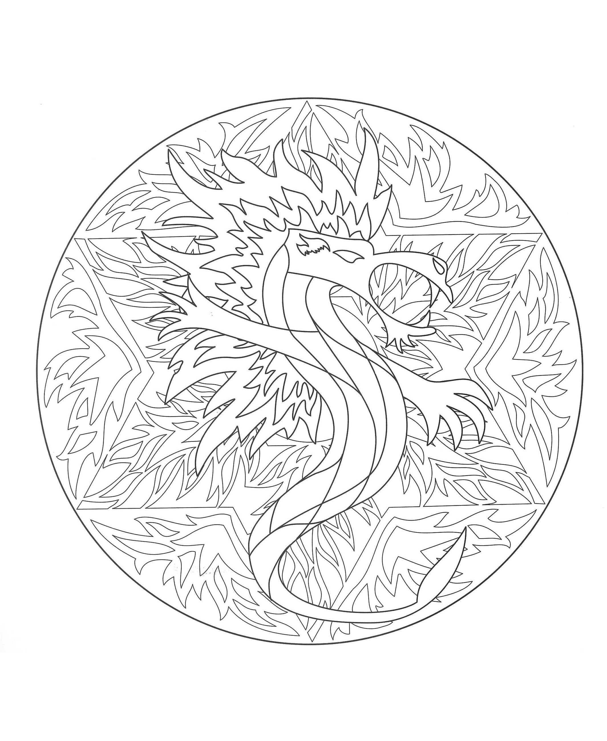 Mandala d un niveau assez difficile avec dragon et superbes motifs