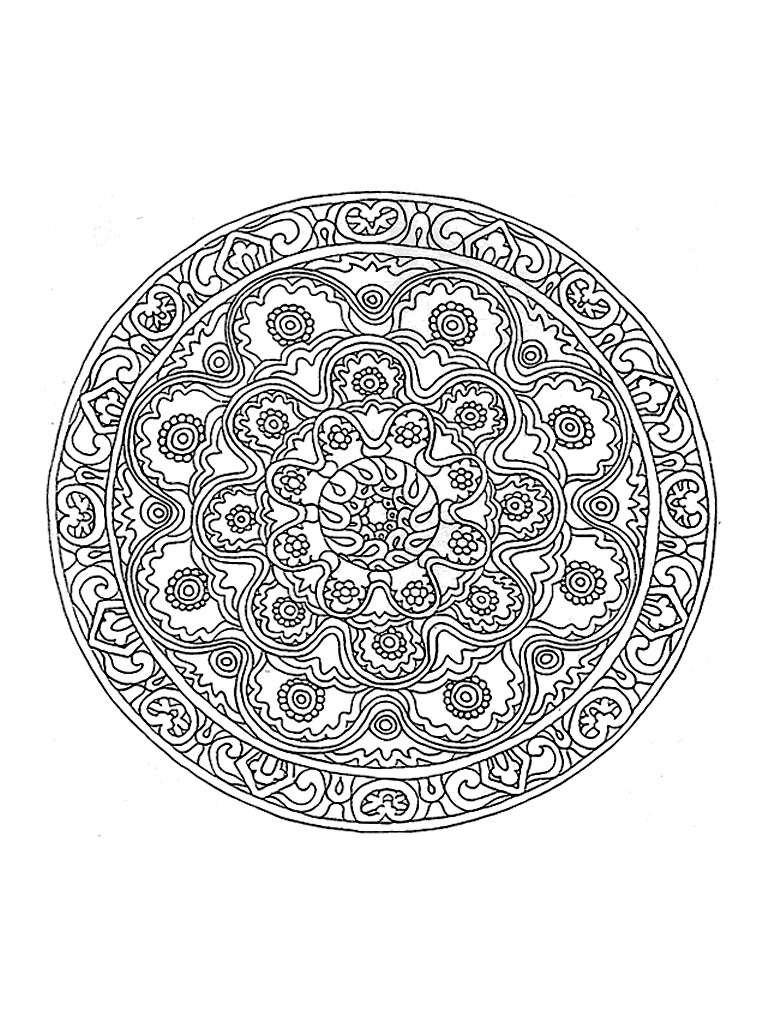 Superbe mandala fleuri avec différents détails me plusieurs petites fleurs ainsi qu une fresque tout