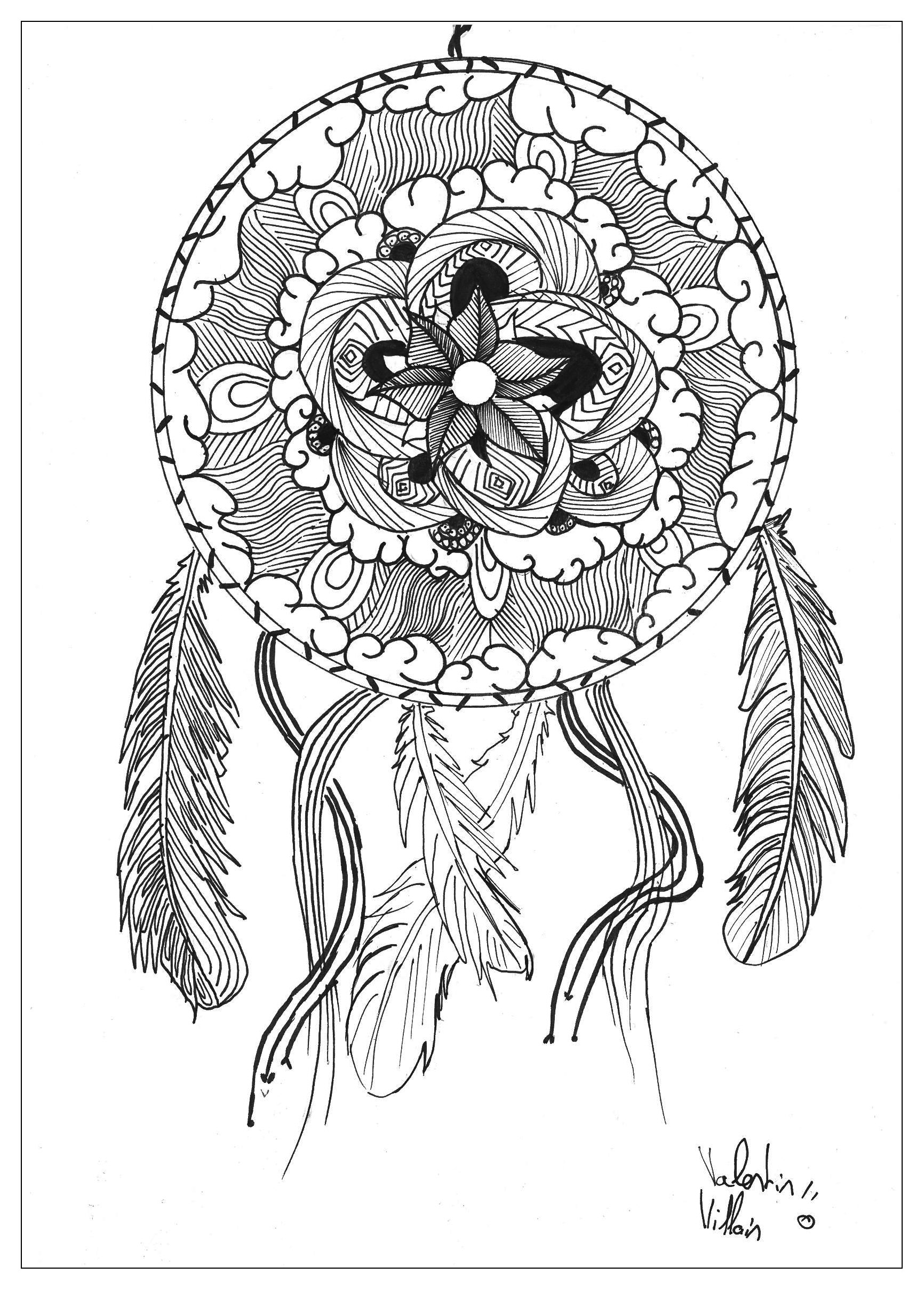 Mandala a colorier gratuit attrape reve de valentin Image avec Attrape rªve Dreamcatcher