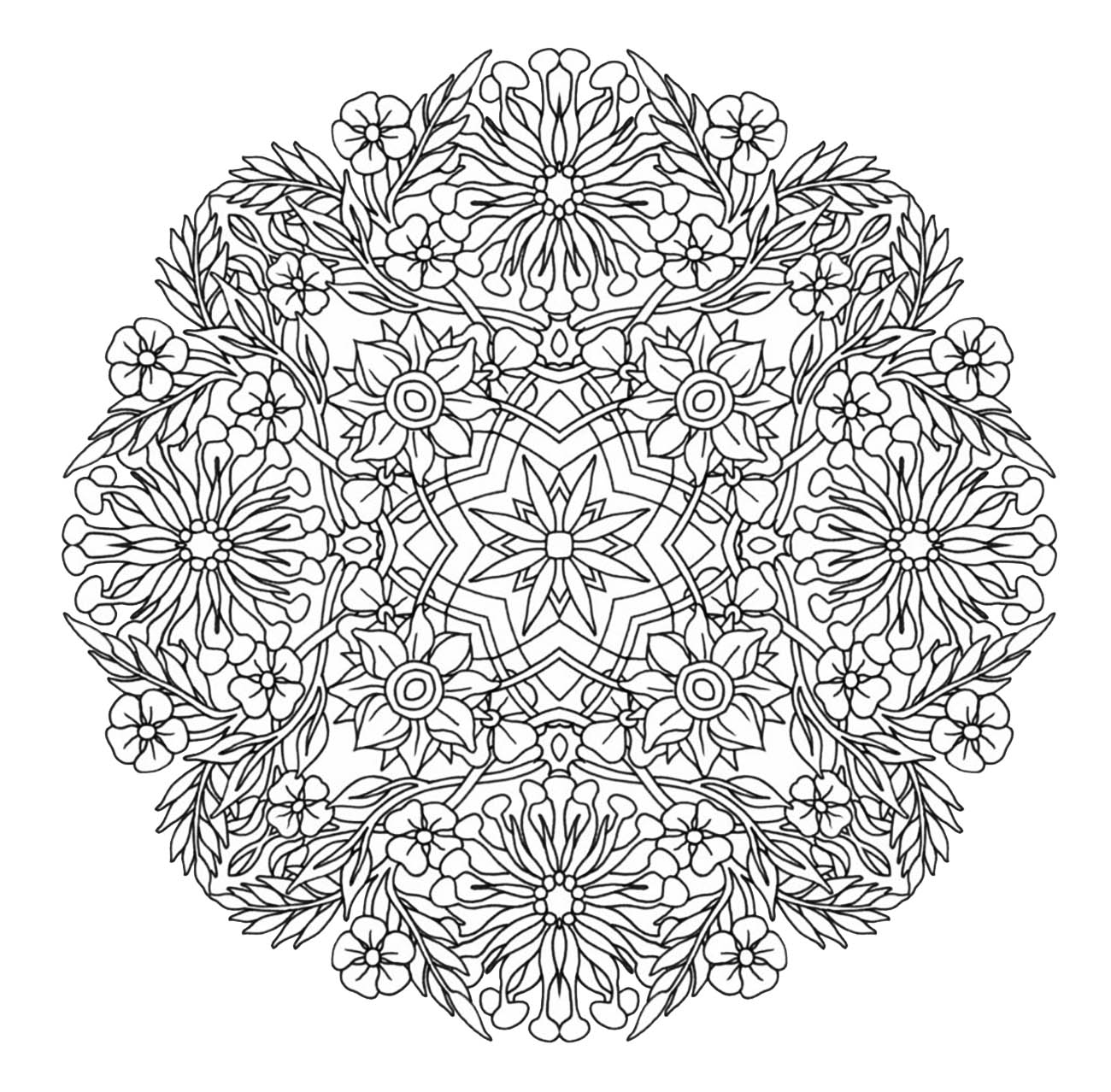 Préparez vos feutres et crayons pour réaliser la mise en couleur de ce Mandala 'fleurs et pétales' plein de petits détails et zones intriquées.