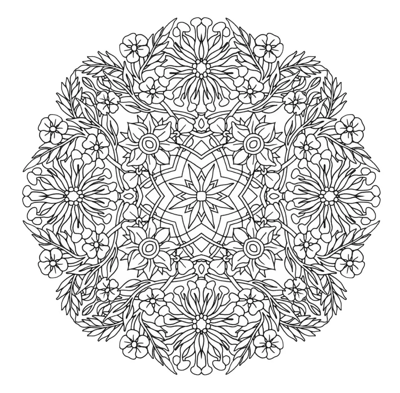 Mandala a colorier gratuit fleurs aux grands petales (Mandalas difficiles (pour adultes))