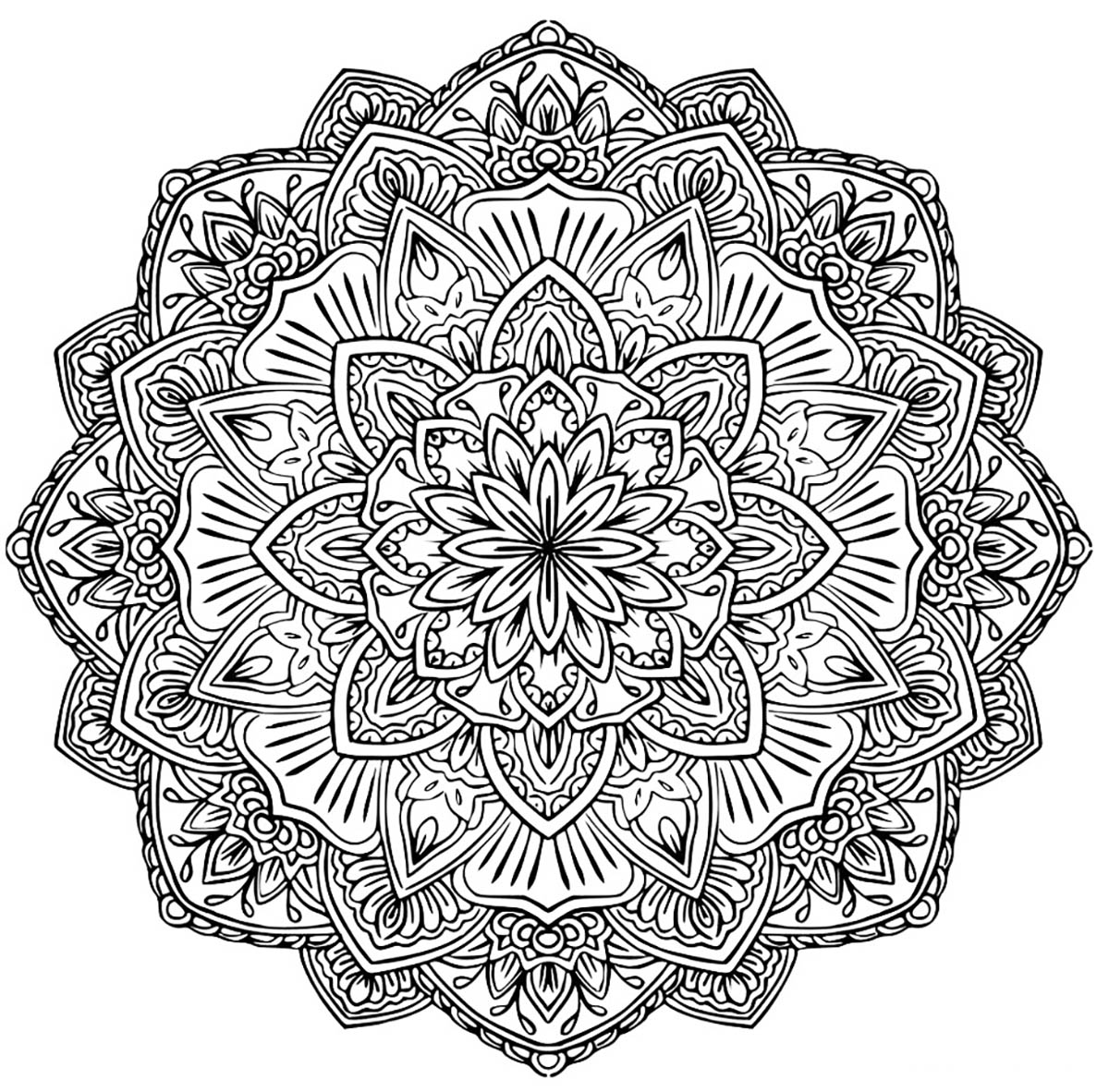 Si vous êtes prêt à passer de longues minutes de relaxation, préparez vous à colorier ce Mandala 'fleurs' assez complexes ... Vous pourrez utiliser de nombreuses couleurs si vous le souhaitez.