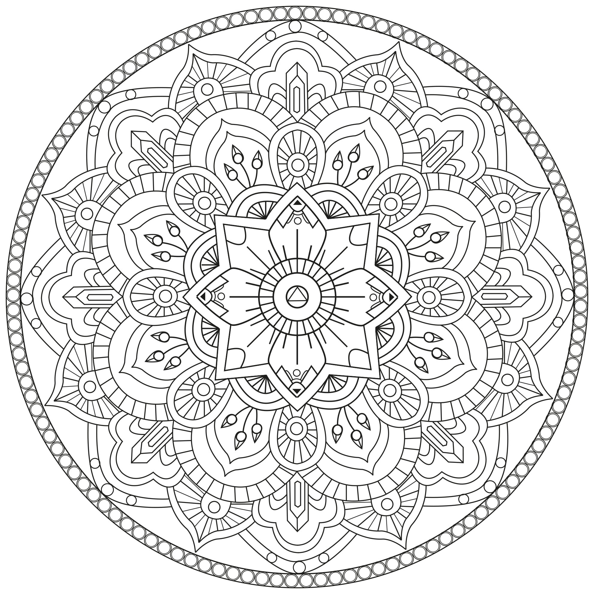 Beaucoup de petits détails et de zones assez réduites, pour un Mandala 'traits réguliers' au final très original et harmonieux.