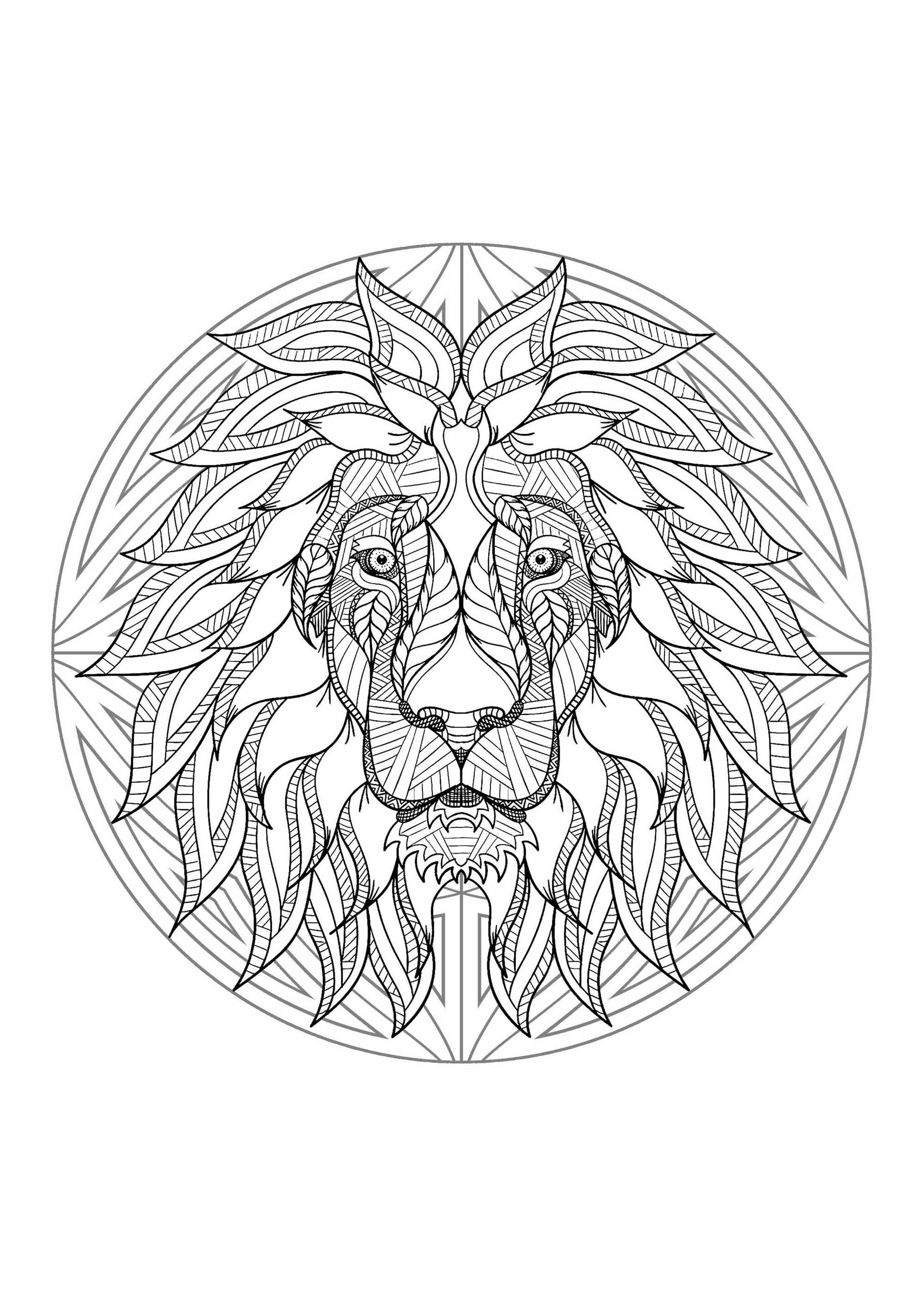 Mandalas difficiles (pour adultes) : Mandala tête de lion - 4 Mandalas difficiles (pour adultes) : Mandala tête de lion - 4