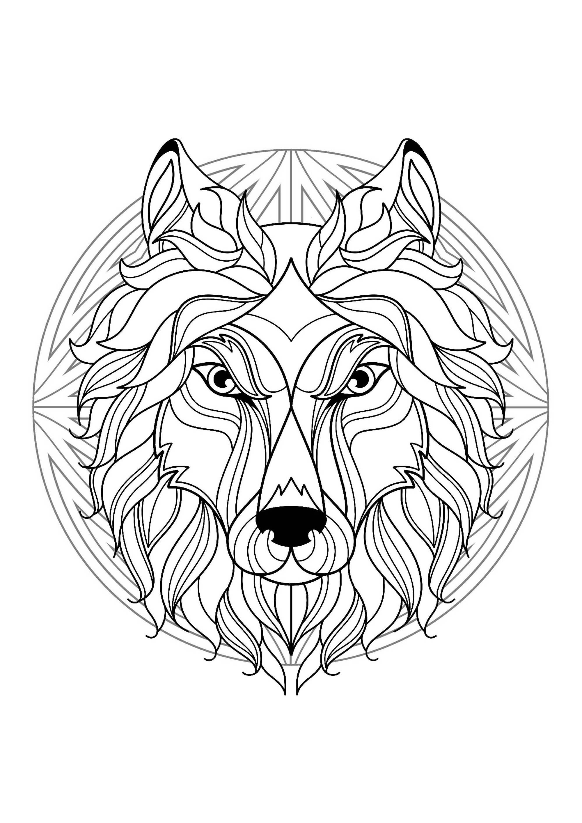 Mandala tête de loup - 1 - Mandalas difficiles (pour adultes)