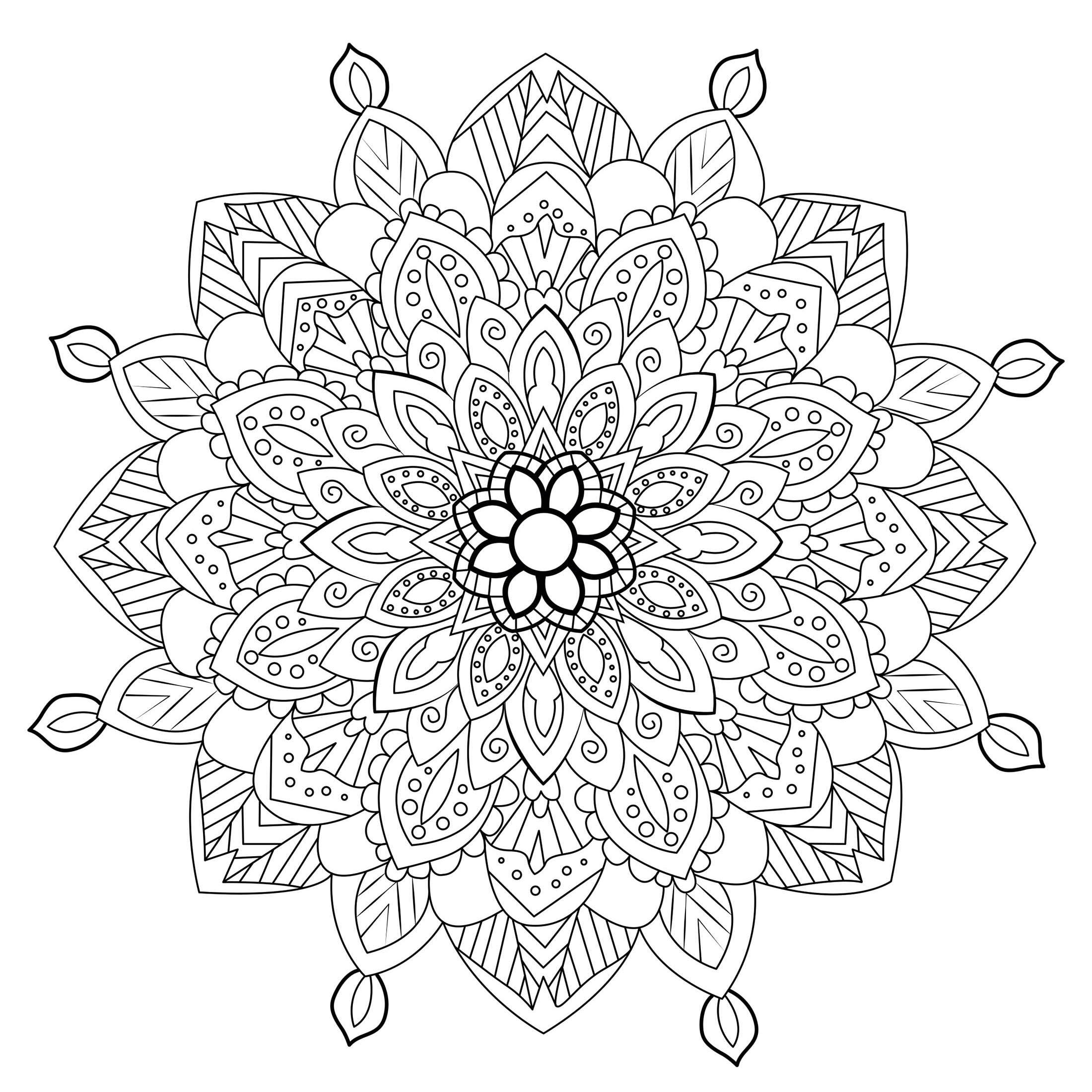 Préparez vos feutres et crayons pour réaliser la mise en couleur de ce Mandala Anti-stress plein de petits détails et zones intriquées.