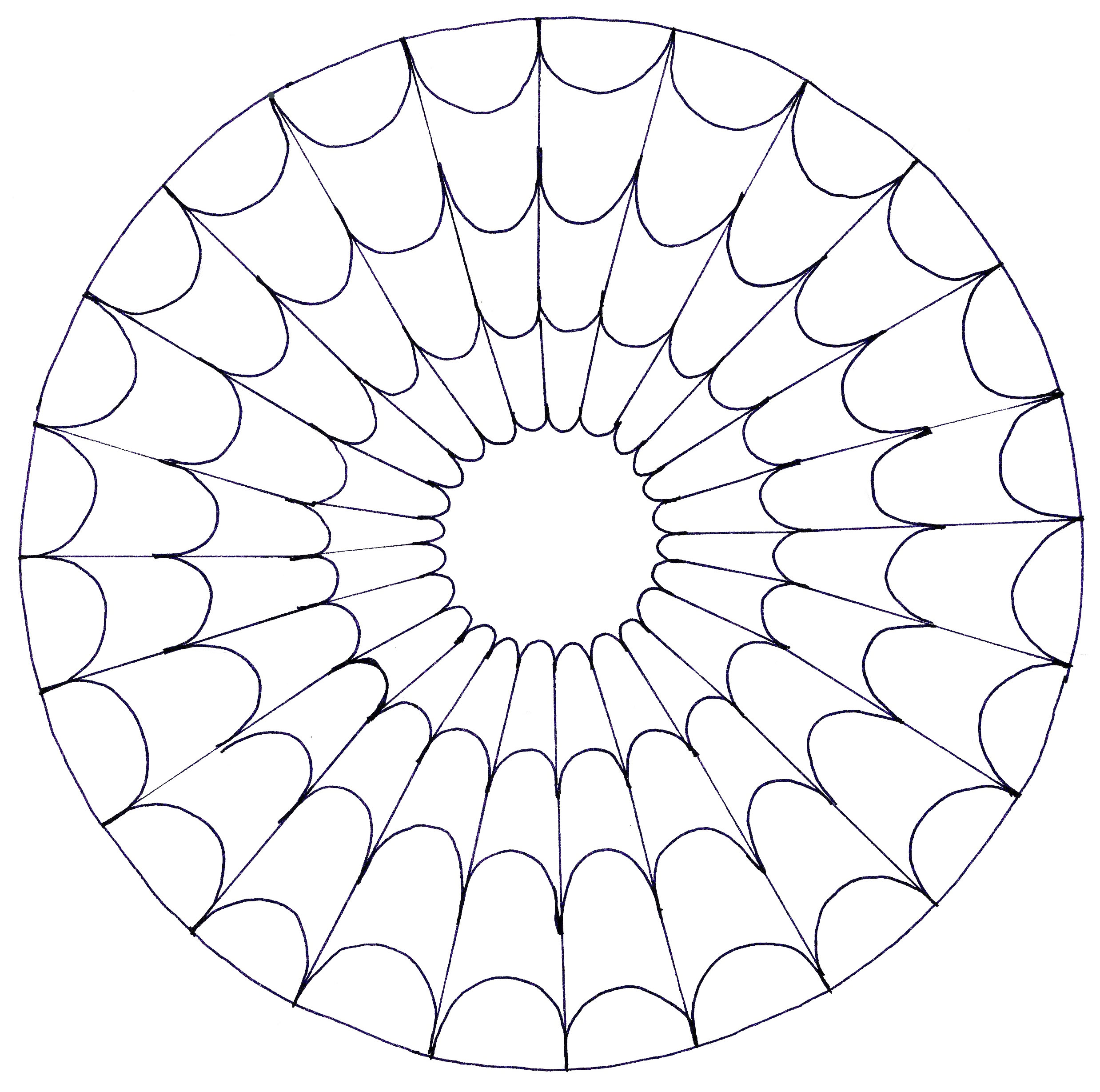 Un Mandala parfait ressemblant à une toile d'araignée, si vous avez envie de simplicité ou que vous disposez de peu de temps pour colorier.