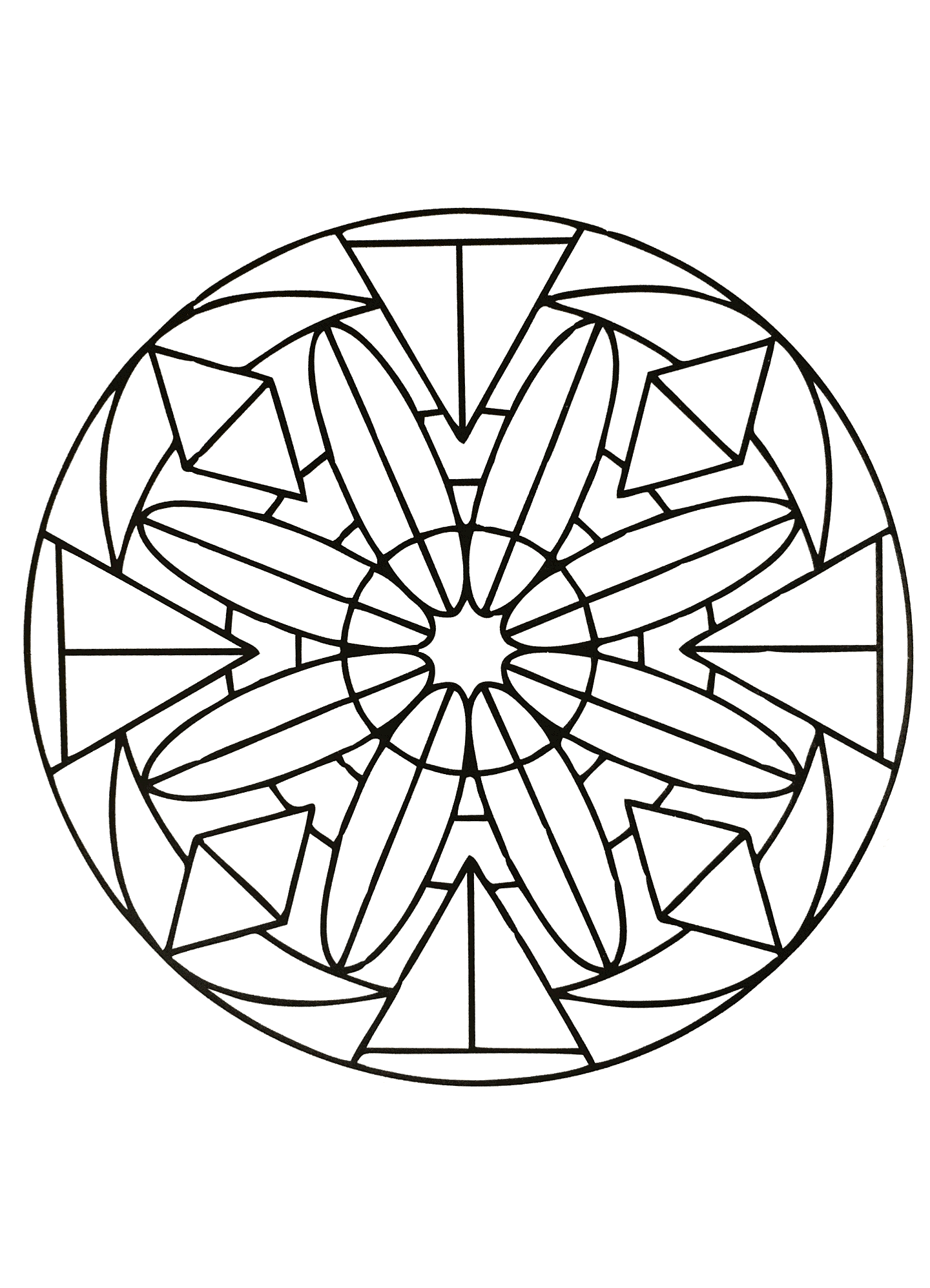 Un Mandala symétrique, parfait si vous avez envie de simplicité ou que vous disposez de peu de temps pour colorier.