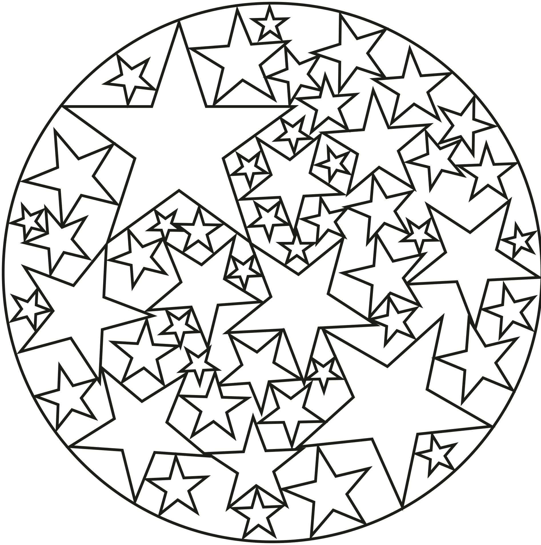 Peu de détails à colorier dans ce Mandala assez simple, composé d'étoiles de tailles diverses, qui conviendra aux enfants et aux adultes qui recherchent de la simplicité.