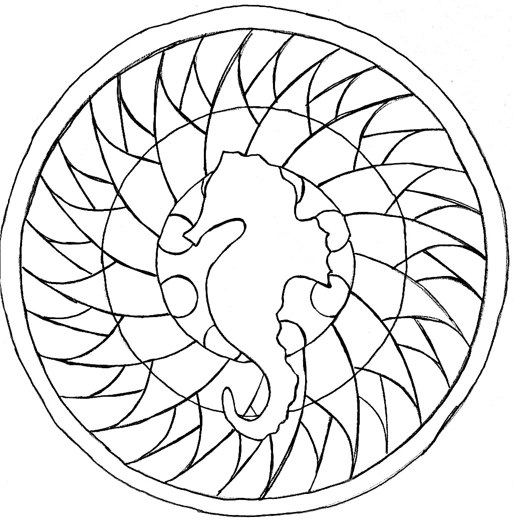 Un Mandala avec un hippocampe, parfait si vous avez envie de simplicité ou que vous disposez de peu de temps pour colorier.