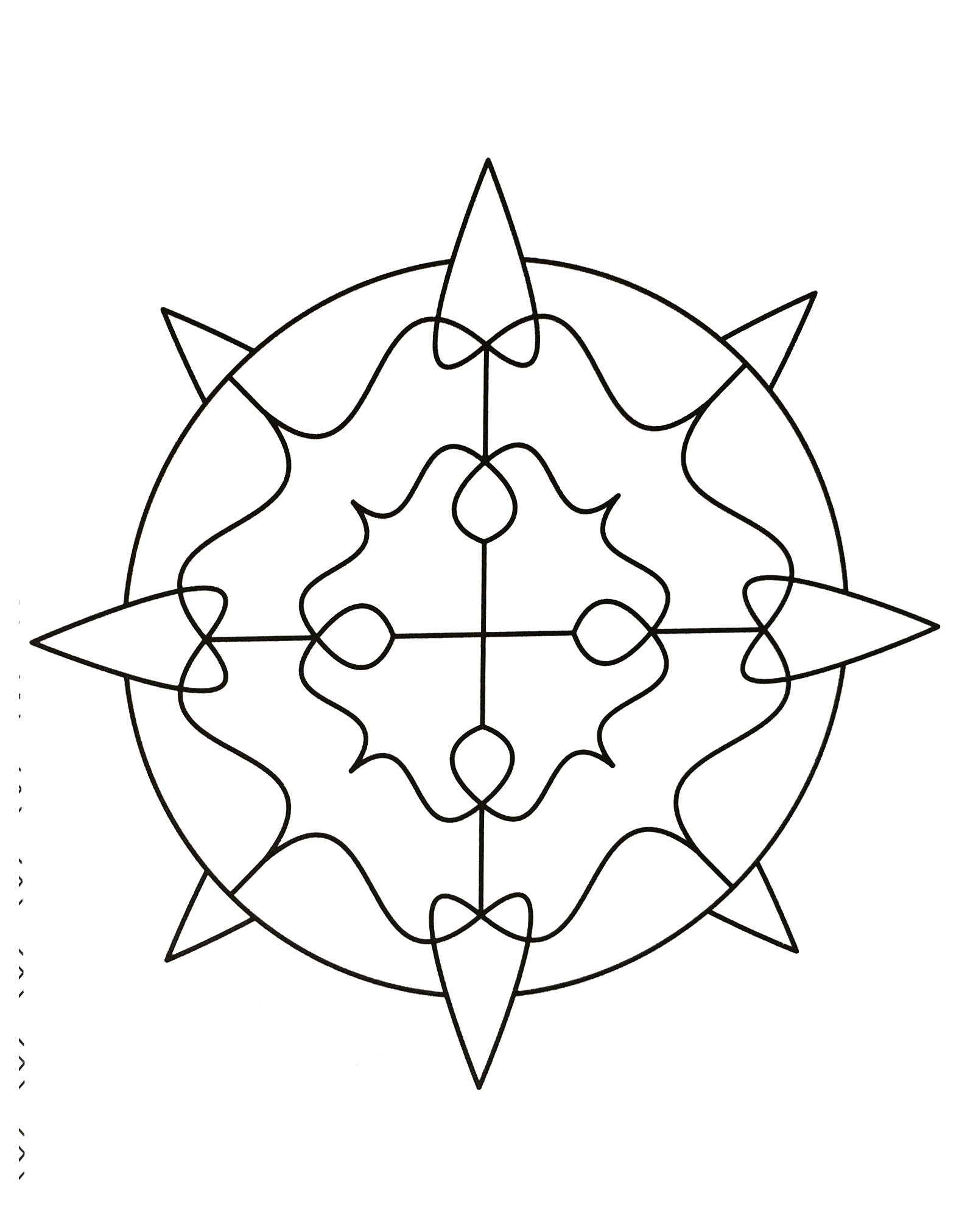 Mandala à télécharger de type 'abstrait' avec différentes formes. Assez simple à colorier.