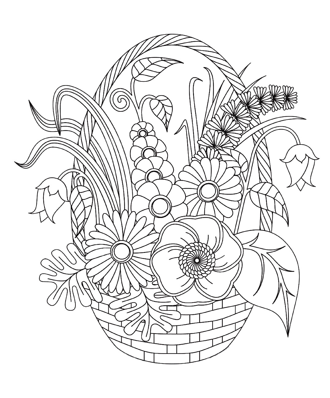 coloriage fleurs et ve ation panier de printemps free to print