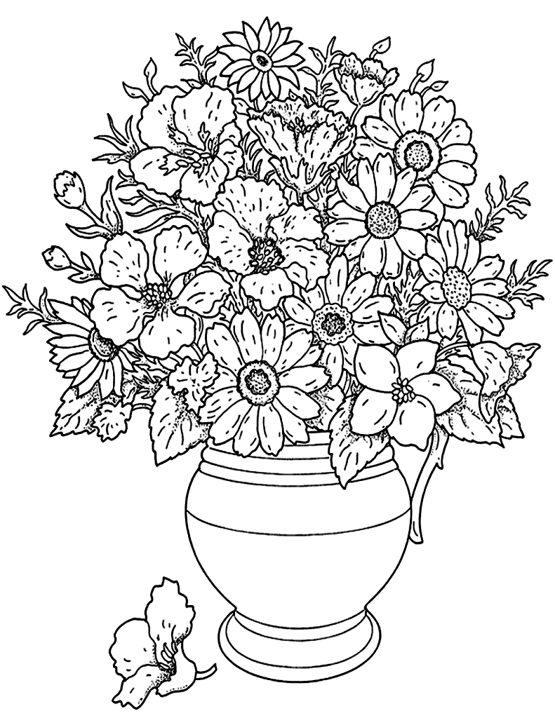 coloriage fleurs et ve ation vase