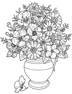 Coloriage fleurs et vegetation vase