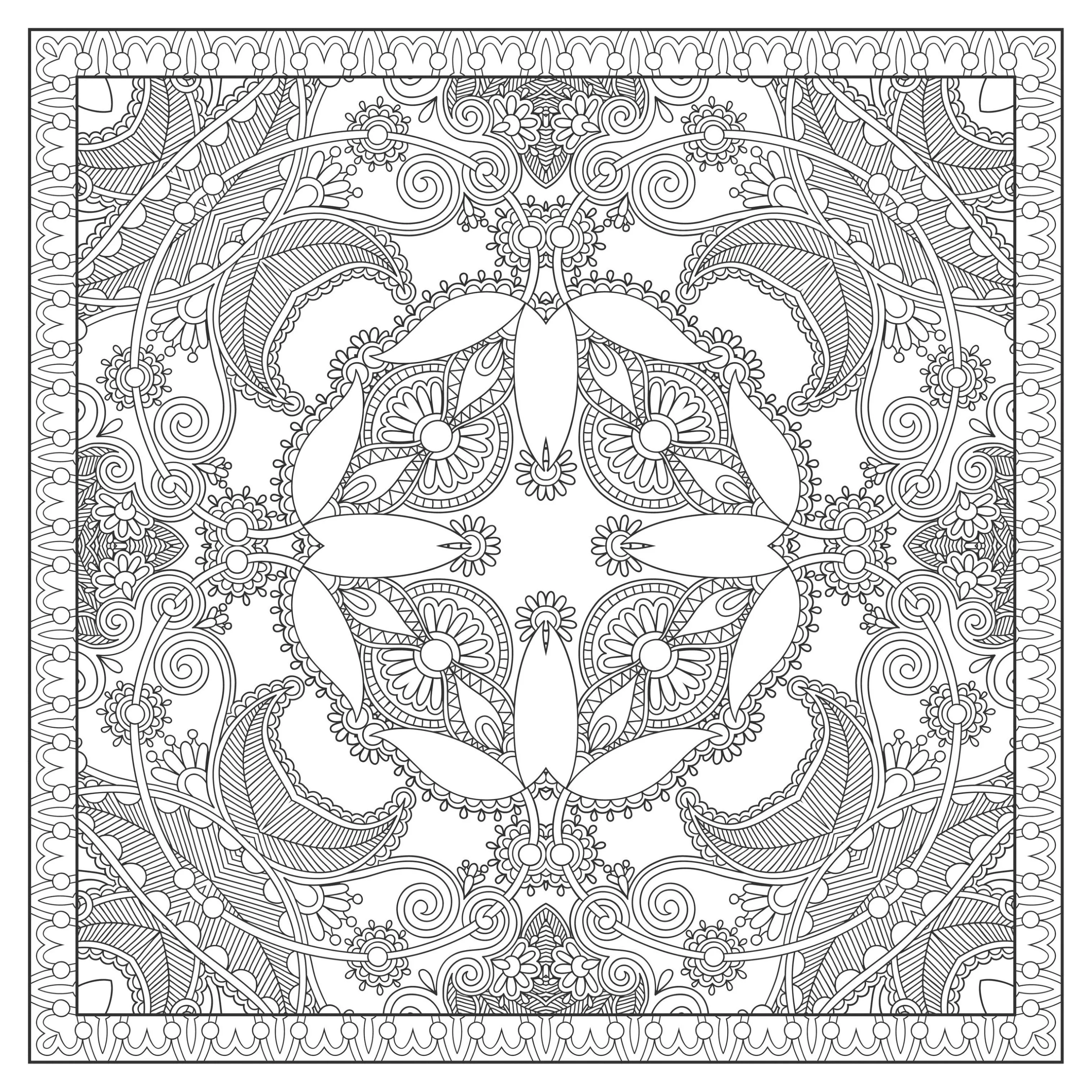 Mandala carré totalement symétrique (Mandalas sur le thème des Fleurs et végétation)