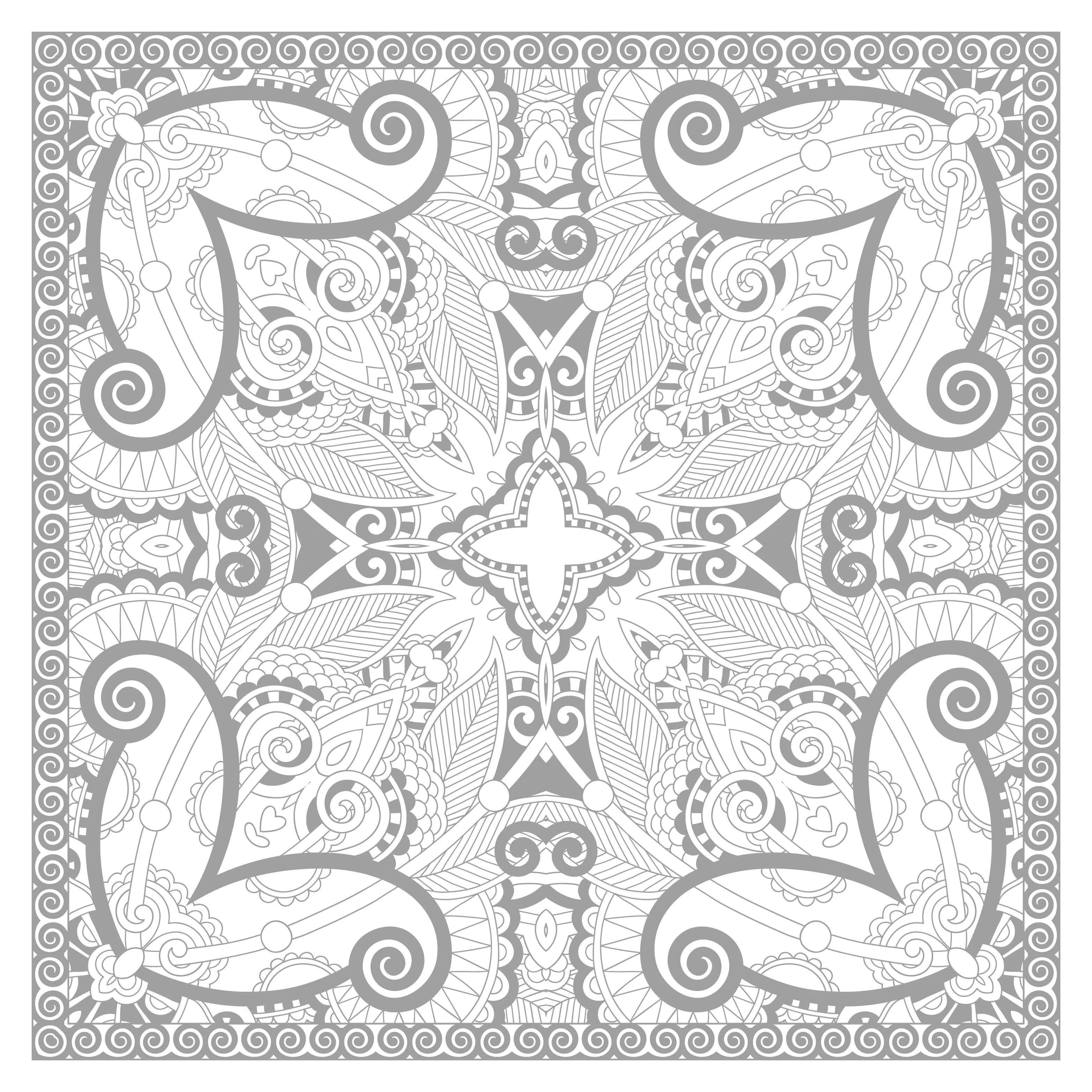 Mandala complexe de forme carrée (Mandalas sur le thème des Fleurs et végétation)