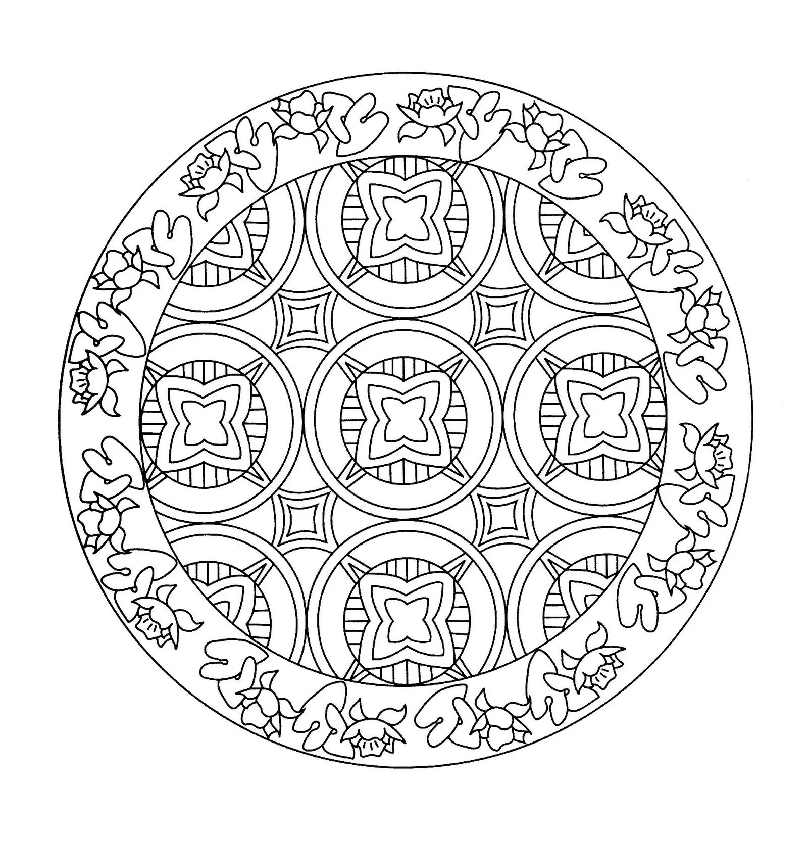 Mandala avec des fleurs à colorier (Mandalas sur le thème des Fleurs et végétation)