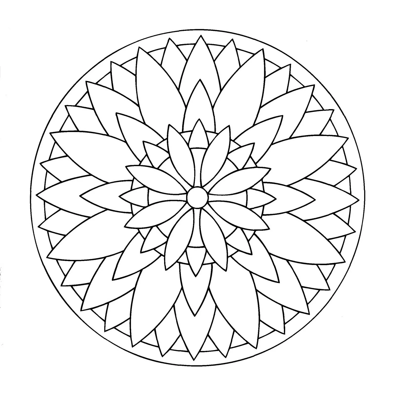 Mandala gratuit représentant une fleur parfaitement symétrique (Mandalas sur le thème des Fleurs et végétation)