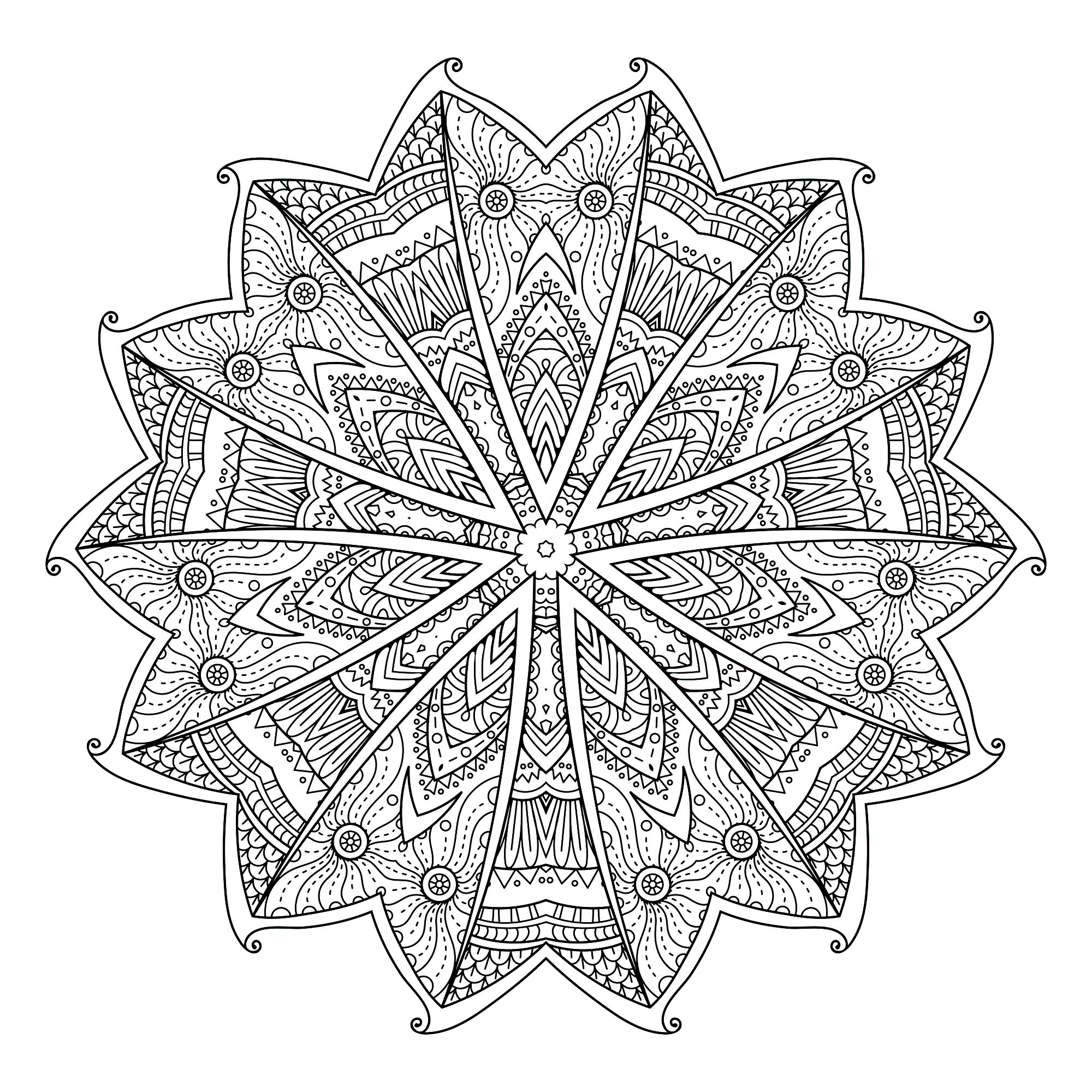 Mandalas sur le thème des Fleurs et végétation : Mandala abstrait avec feuilles Mandalas sur le thème des Fleurs et végétation : Mandala abstrait avec feuilles