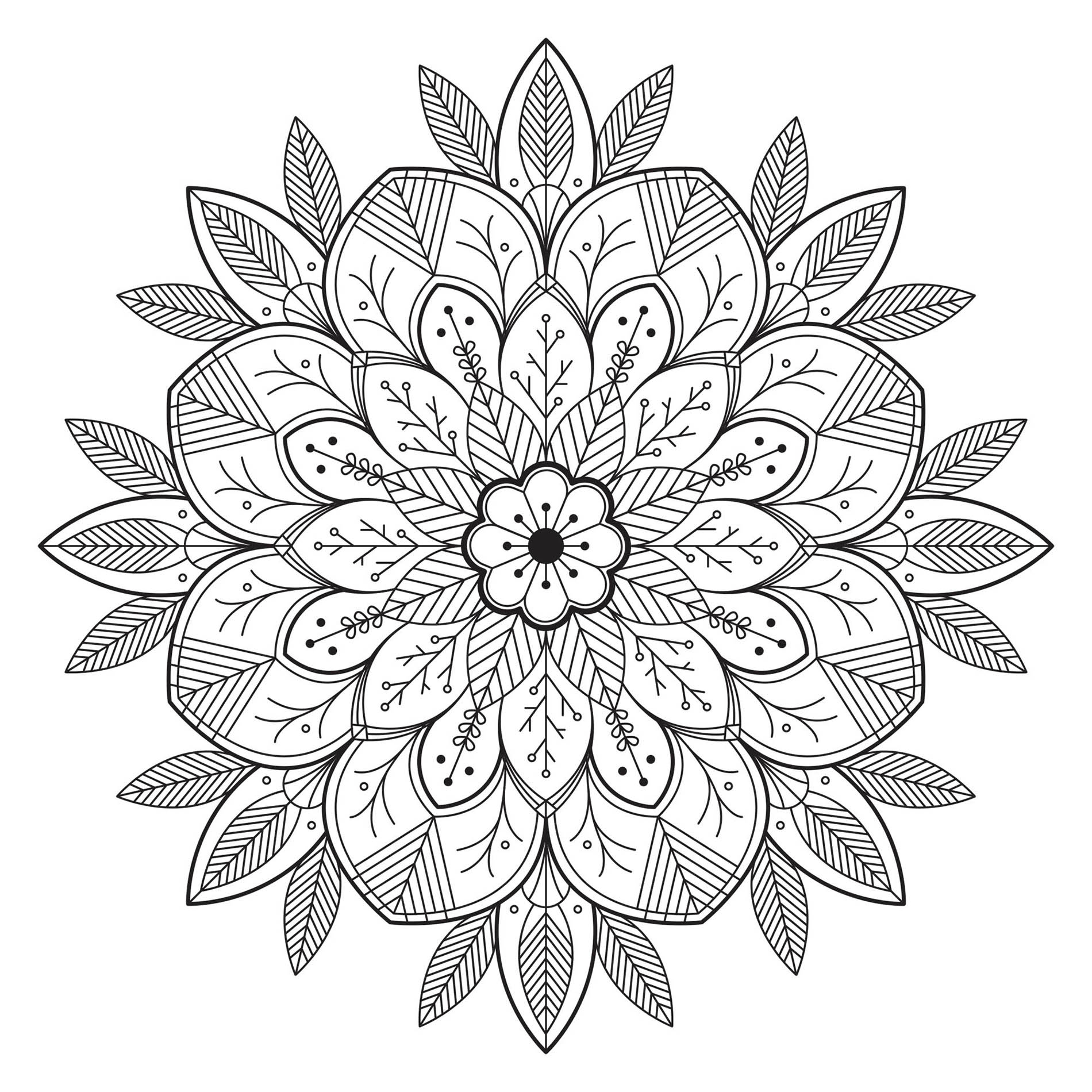 Mandala avec Fleurs et Feuilles très réalistes. Intégrez-y les couleurs que vous préférez ! C'est un des préférés des membres du site d'après nos compteurs !! Mandala avec Fleurs et Feuilles très réalistes. Intégrez-y les couleurs que vous préférez ! C'est un des préférés des membres du site d'après nos compteurs !!