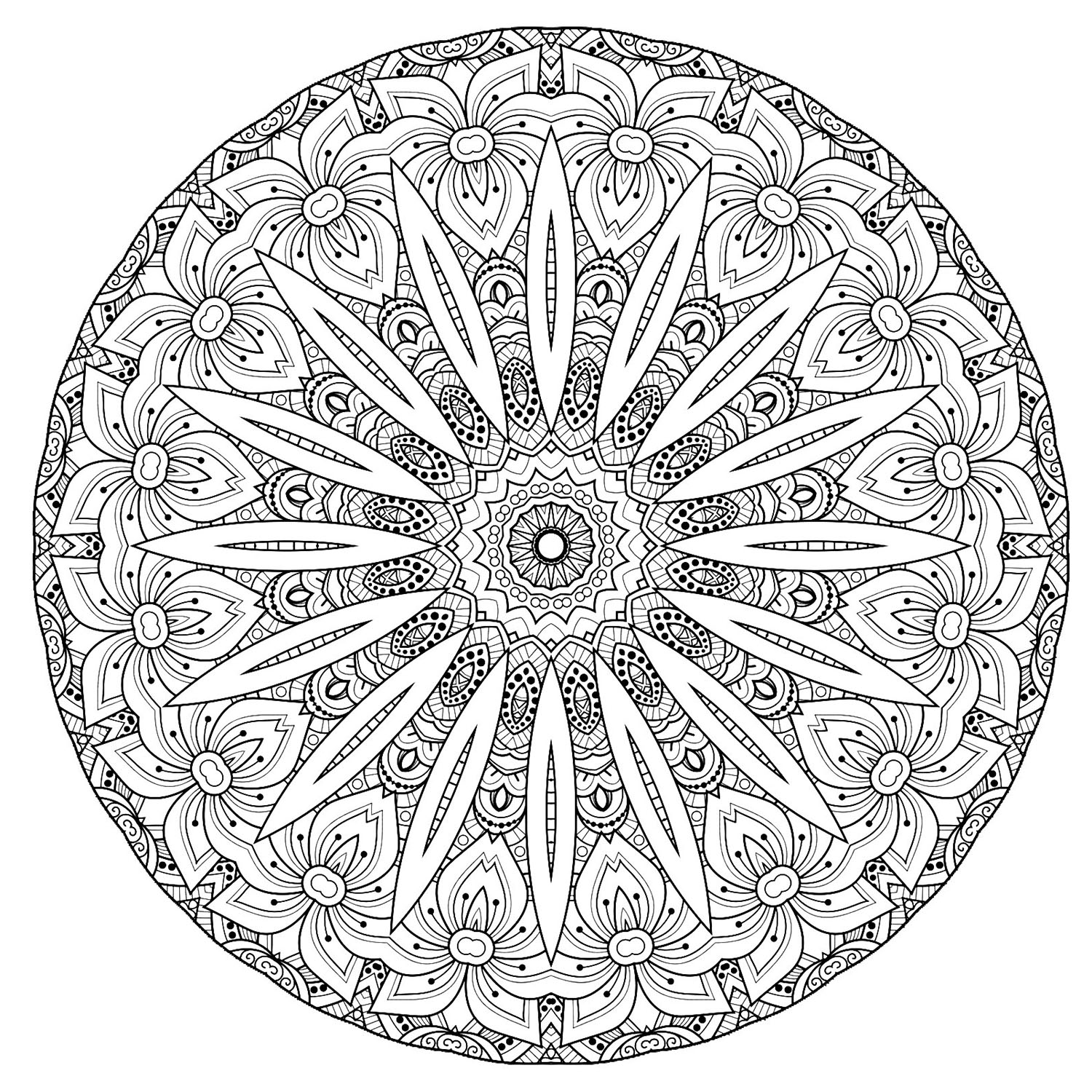 Un Mandala fourmillant de jolis détails, de très haute qualité. Vous ressentirez vite les bienfaits du coloriage ... Exprimez votre sens créatif !