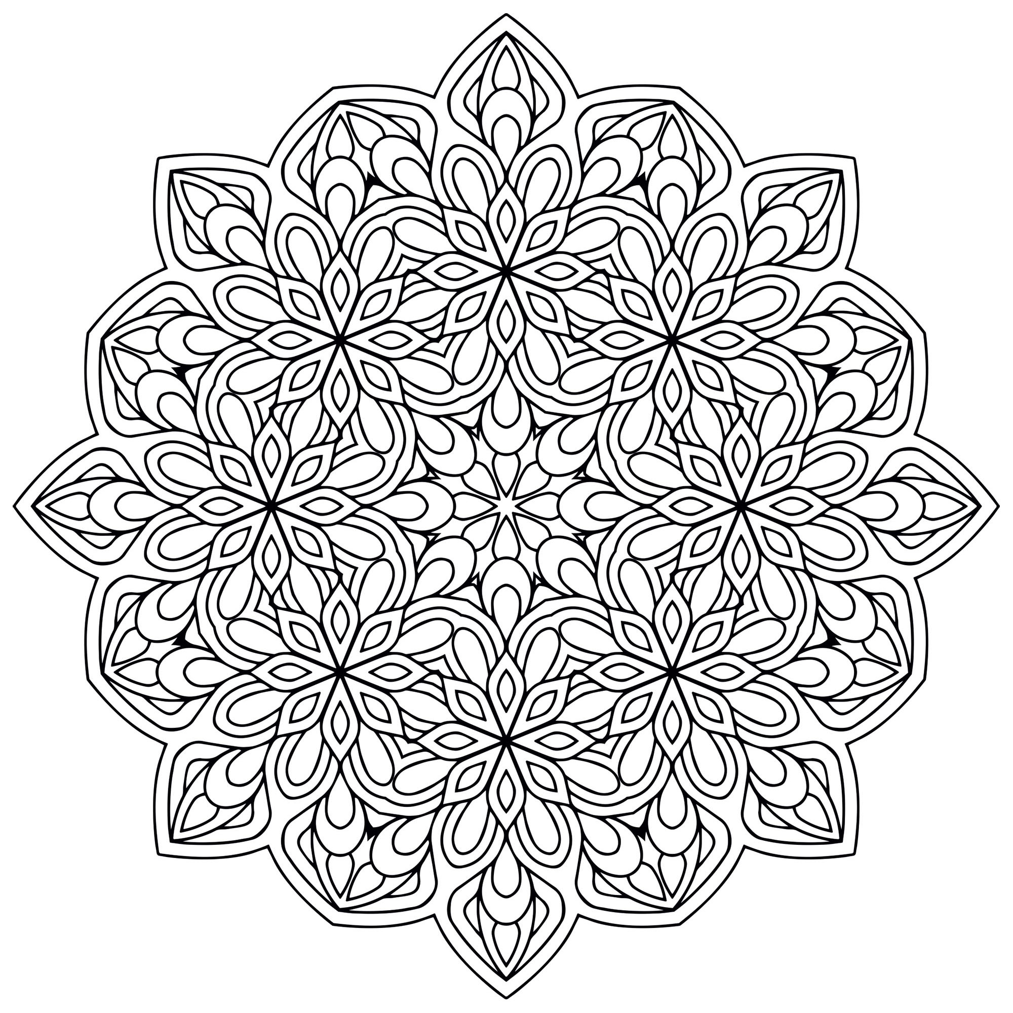 Préparez vos plus beaux feutres et crayons pour réaliser ce magnifique coloriage très harmonieux et équilibré, spécial pour les amoureux de Mandalas et d'éléments végétaux !