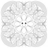 coloriage-mandala-gratuit-petite-fleur-et-papillons