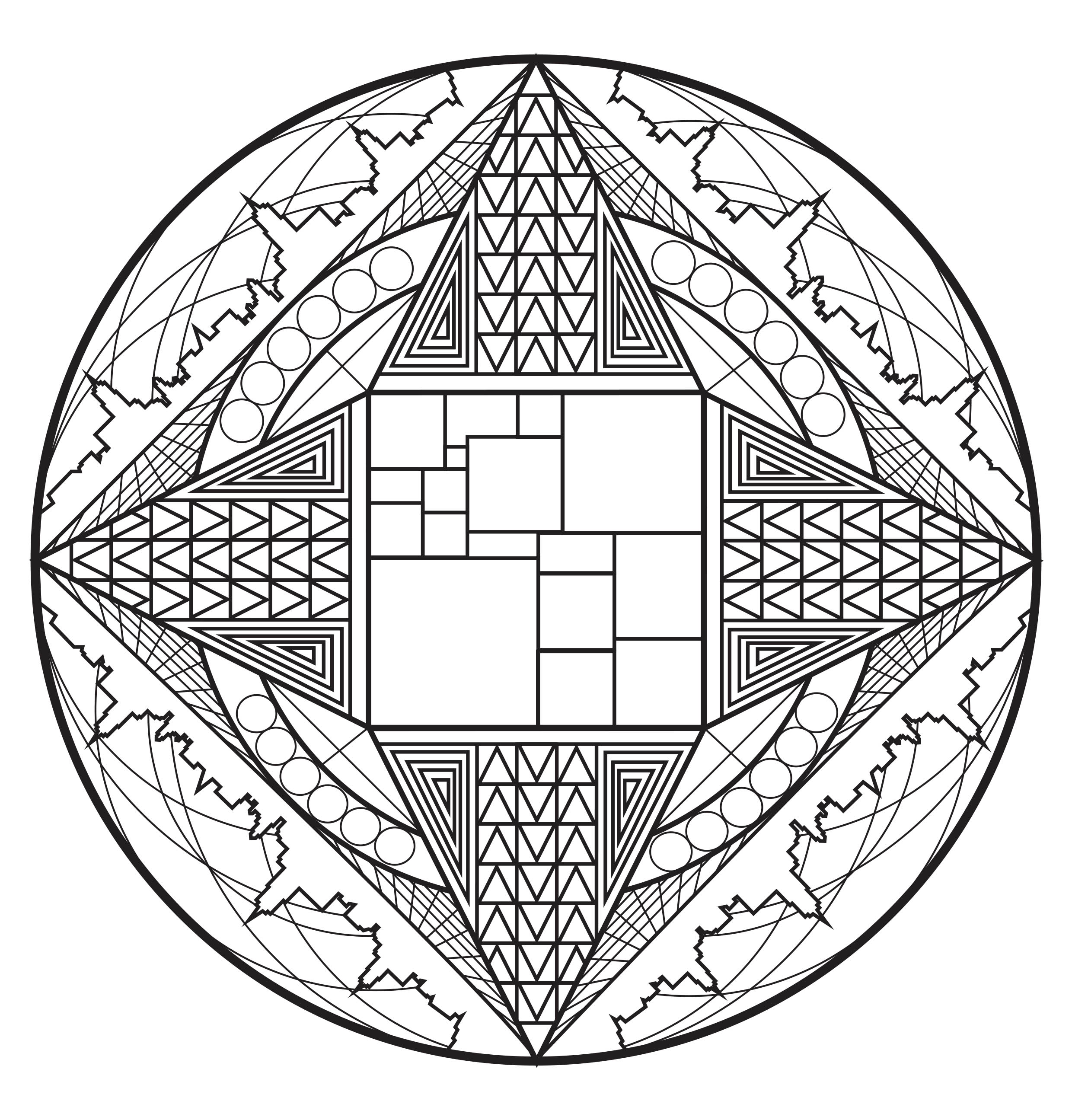 Laissez vous emporter par ce superbe Mandala intégrant des formes élégantes et harmonieuses. Utilisez les techniques que vous maitrisez le mieux pour le mettre en valeur.