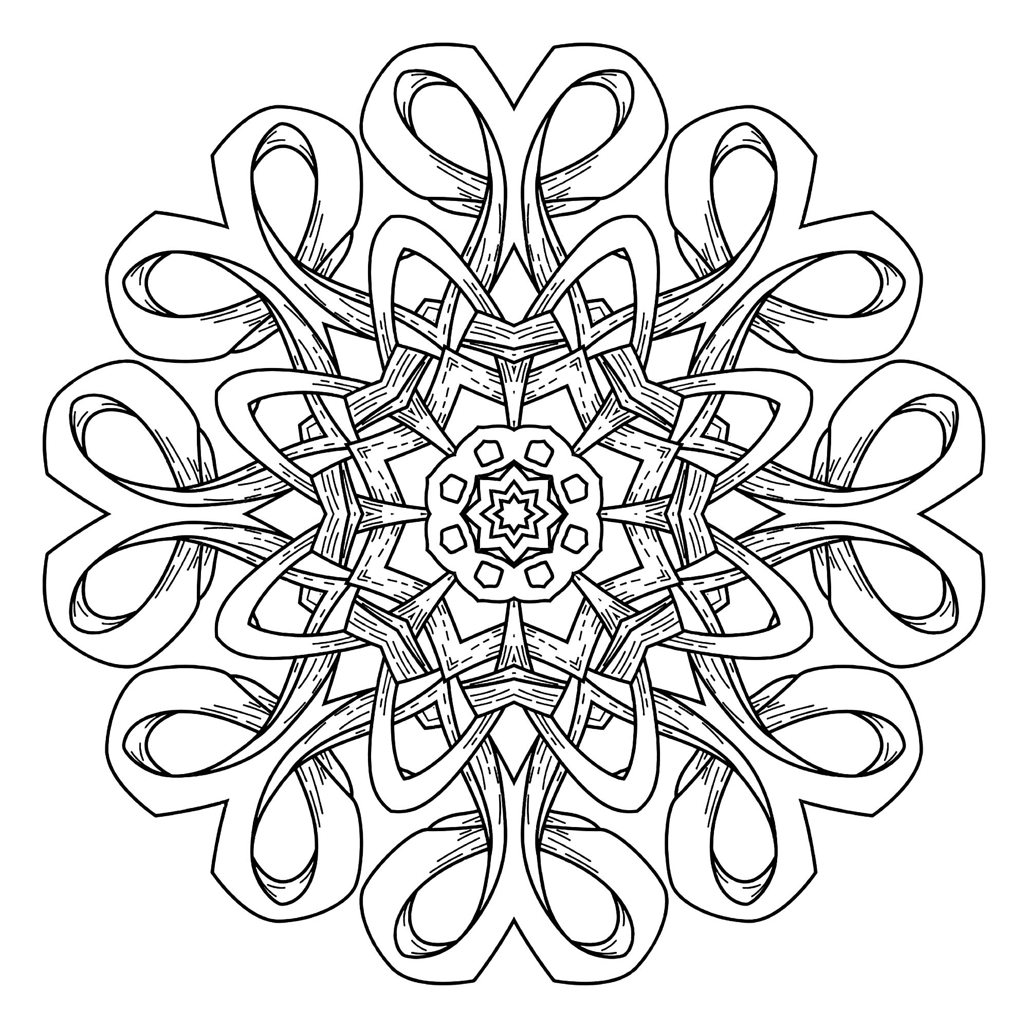 Laissez vous emporter par ce superbe Mandala intégrant des formes élégantes et harmonieuses. Utilisez les techniques que vous maitrisez le mieux pour le mettre en valeur.