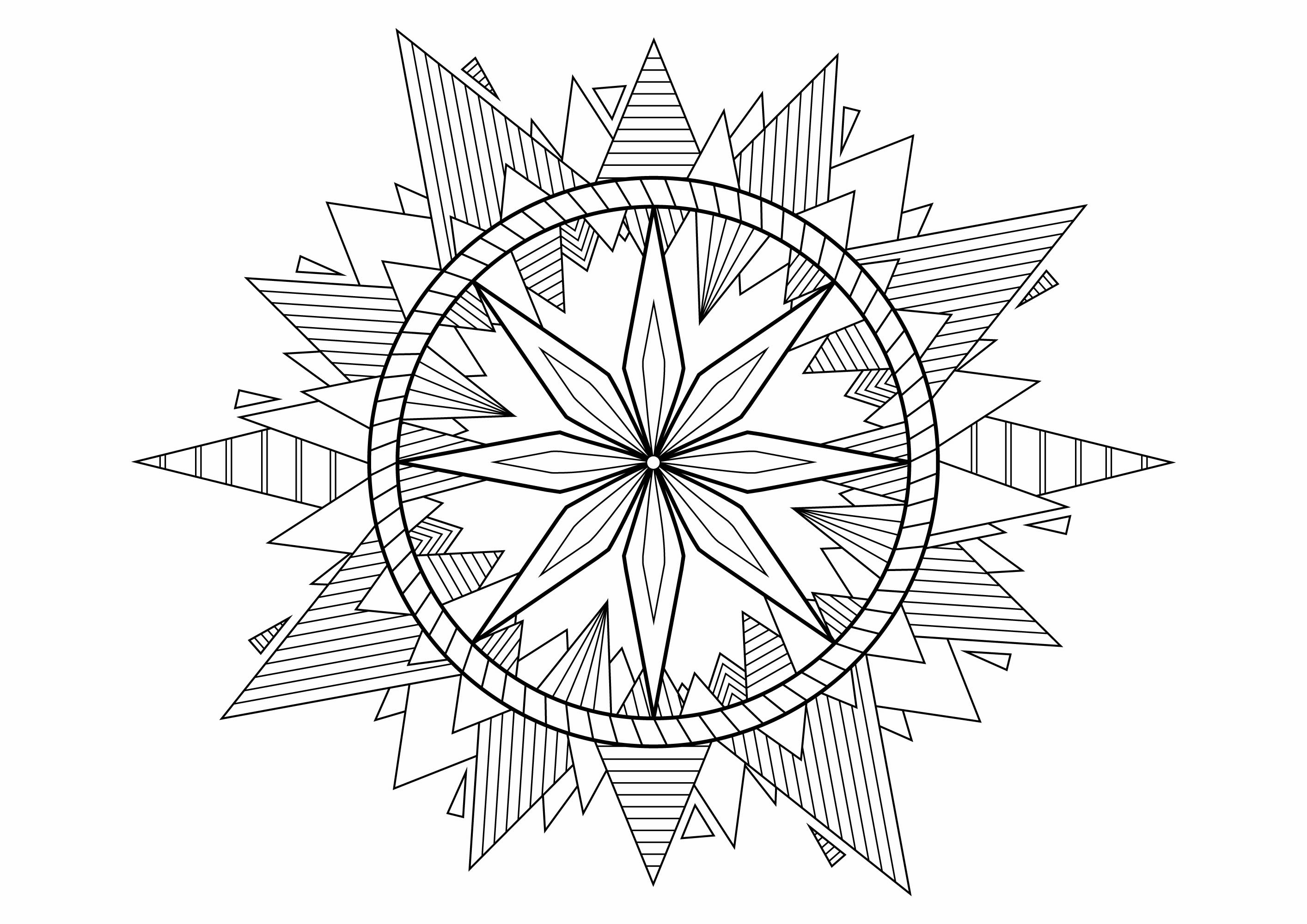 Coloriez ce joli Mandala avec ses pointes pleines de motifs, Artiste : Davy