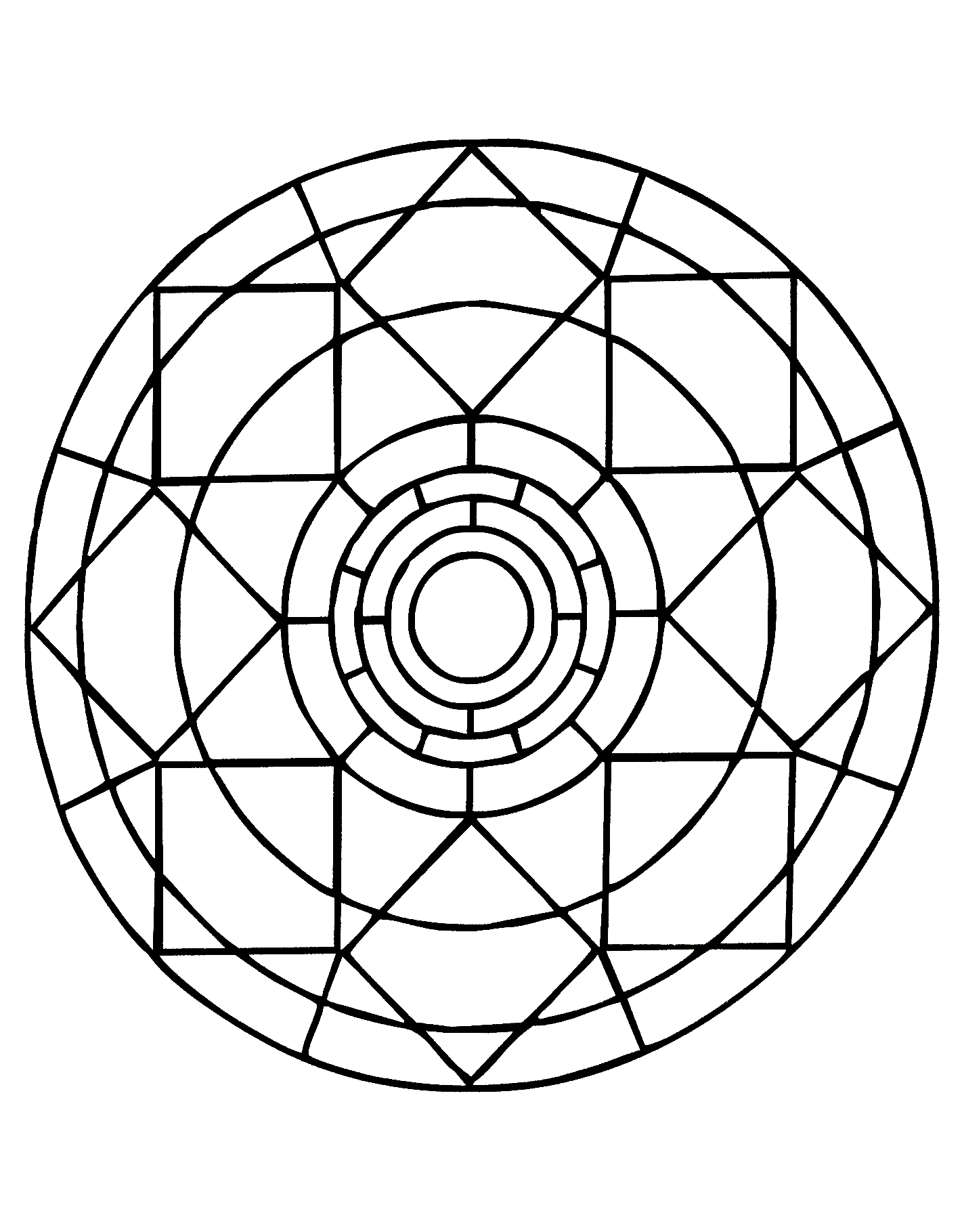 Ne vous laissez pas hypnotiser par ce superbe Mandala composé de formes variées et régulières. A vous d'utiliser les techniques que vous préférez pour le mettre en valeur : feutres, crayons, peinture ...