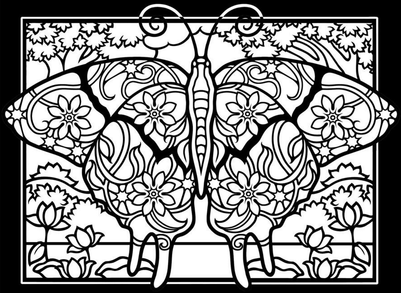 coloriage adulte difficile papillon fond noir free to print