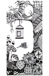 Cage papillon coloriage adulte