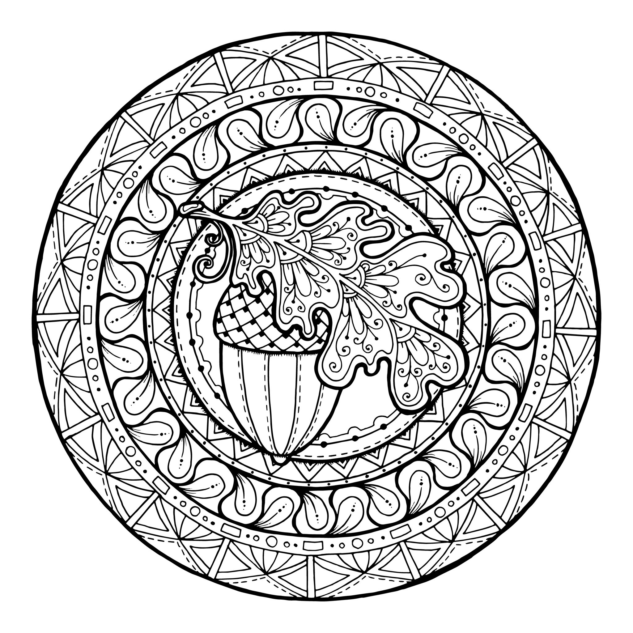 Mandala Automne à Imprimer Gratuit Gland et Feuilles de Chene par juliasnegireva - Mandalas de difficulté normale