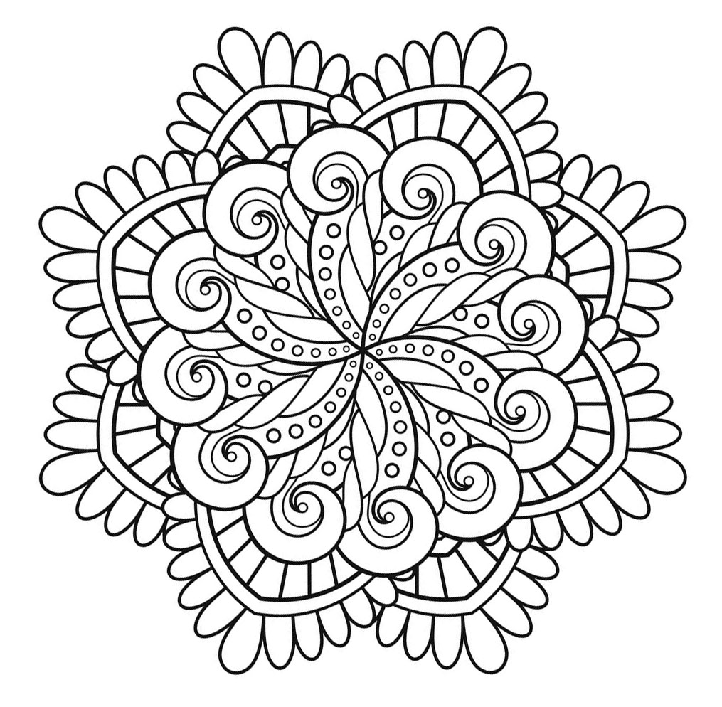 Si vous cherchez un Mandala harmonieux, inspirant, pas trop compliqué à colorier, mais avec quand même un niveau de difficulté relatif, celui-ci est parfait pour vous.