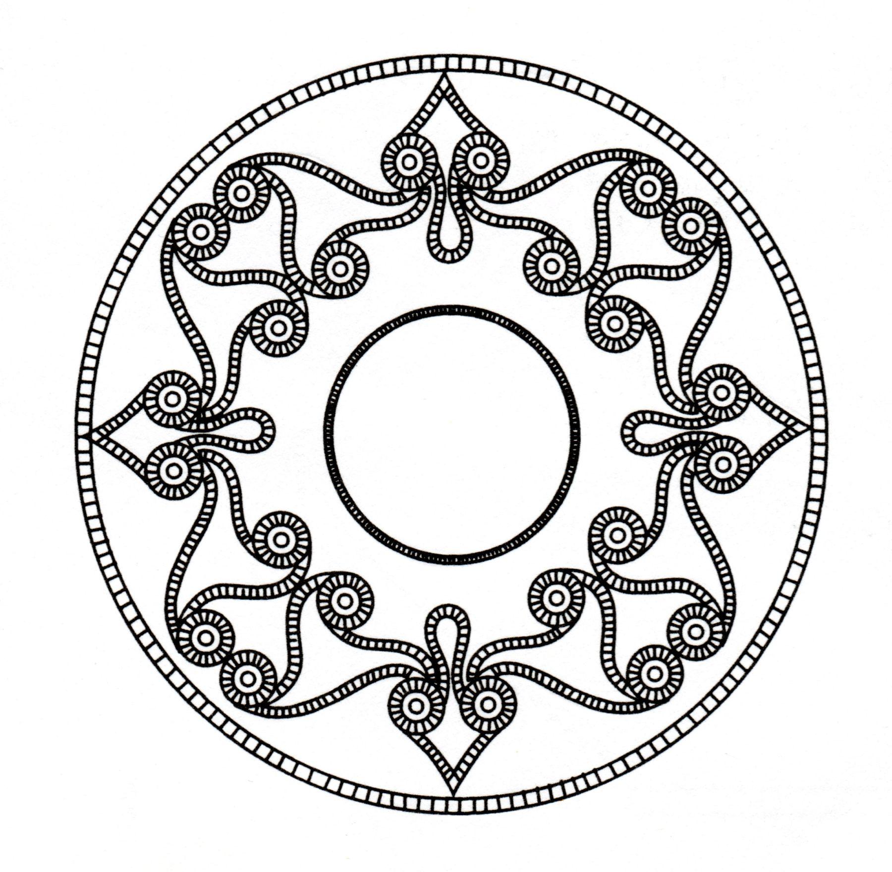 Un Mandala de difficulté 'normale', d'inspiration celtique, qui conviendra aux enfants et aux adultes qui souhaitent des coloriages ni trop simples ni trop difficiles.